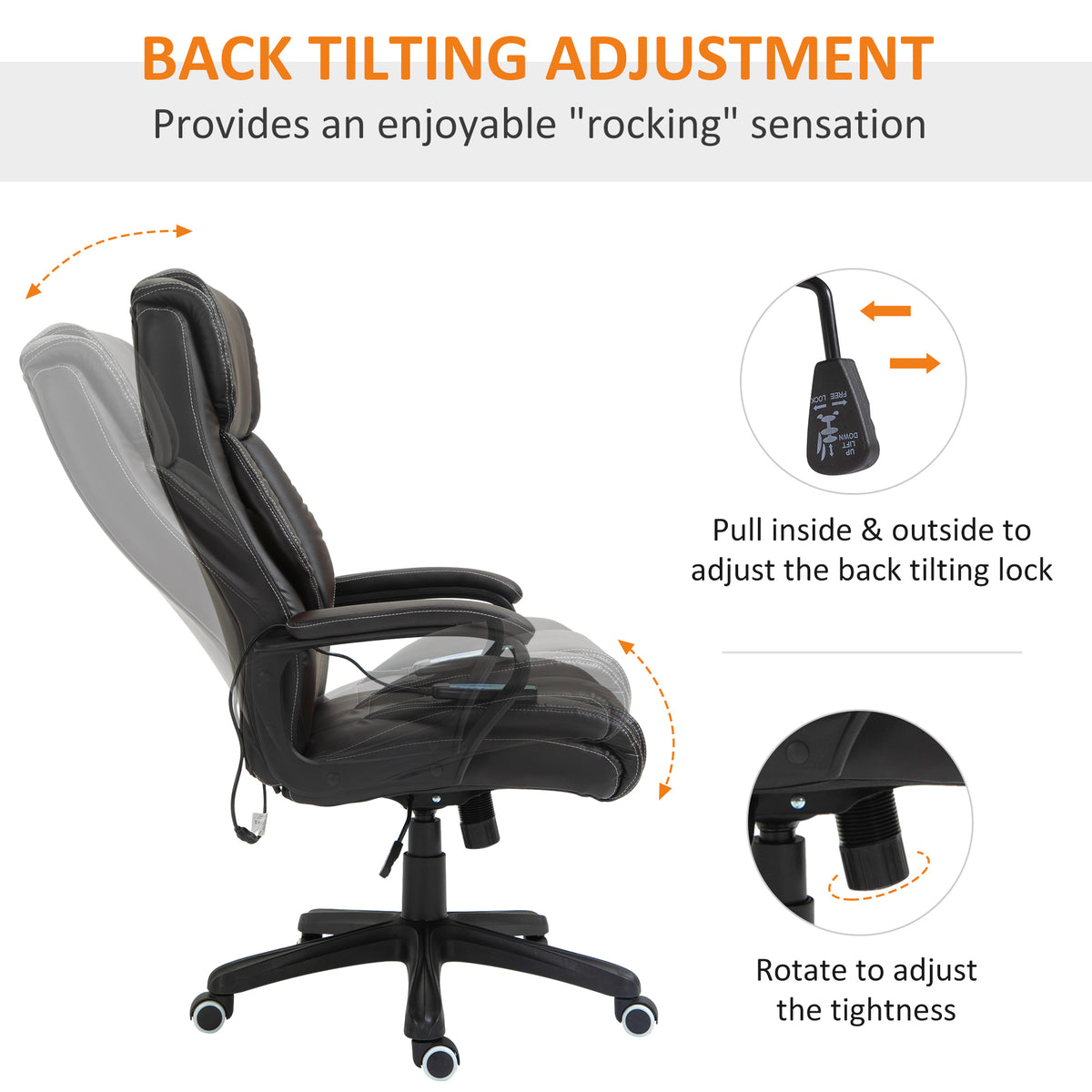 High Back Executive Massage Office Chair - Brown PU Leather-Office Products > Office Furniture > Office Chairs > Massage Chairs-DECOROLALA