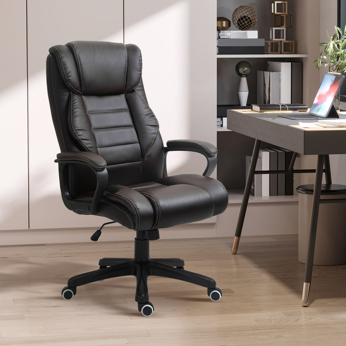 High Back Executive Massage Office Chair - Brown PU Leather-Office Products > Office Furniture > Office Chairs > Massage Chairs-DECOROLALA