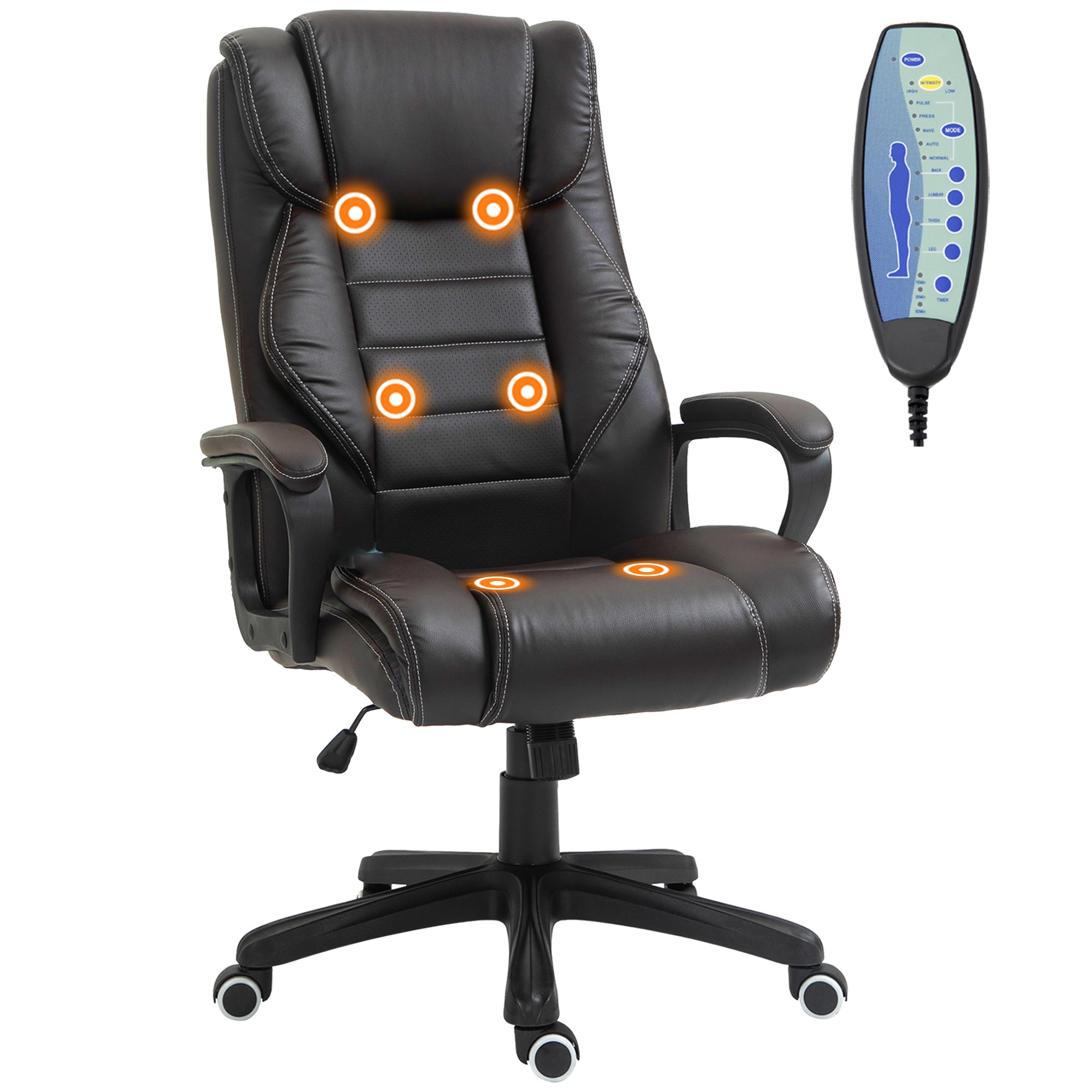 High Back Executive Massage Office Chair - Brown PU Leather-Office Products > Office Furniture > Office Chairs > Massage Chairs-DECOROLALA