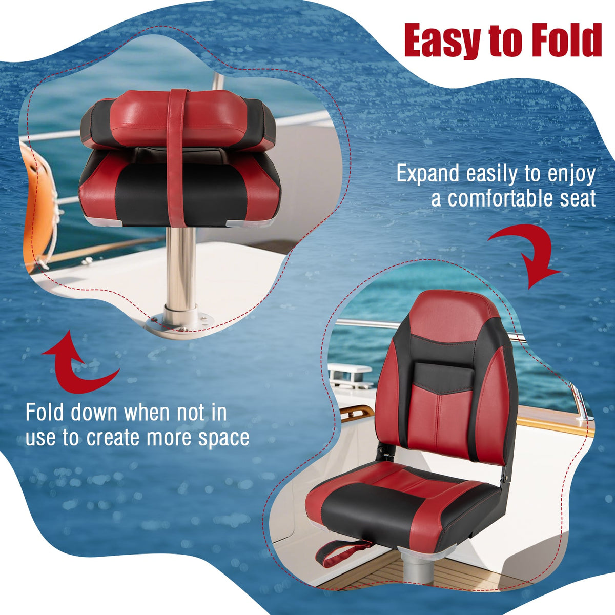 High Back Folding Boat Seats with Sponge Cushions and Flexible Hinges-Swimming-DECOROLALA