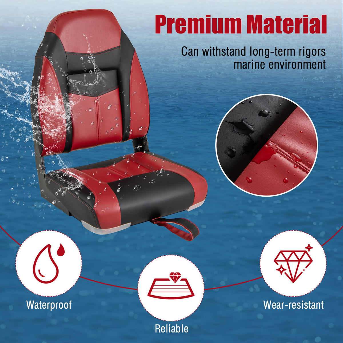 High Back Folding Boat Seats with Sponge Cushions and Flexible Hinges-Swimming-DECOROLALA