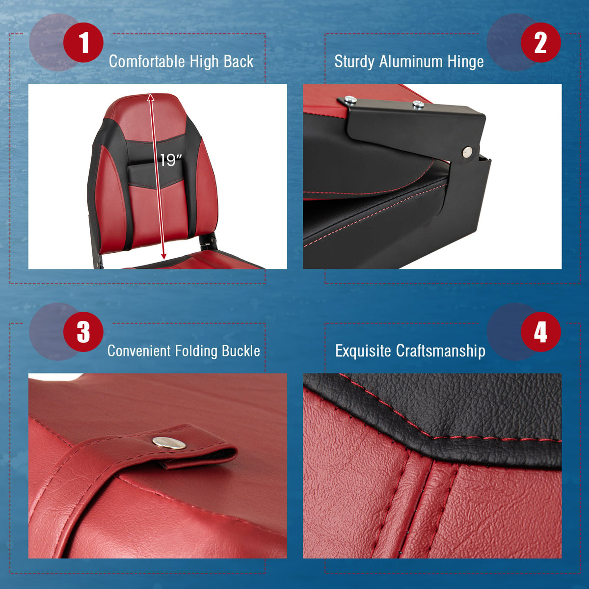 High Back Folding Boat Seats with Sponge Cushions and Flexible Hinges-Swimming-DECOROLALA