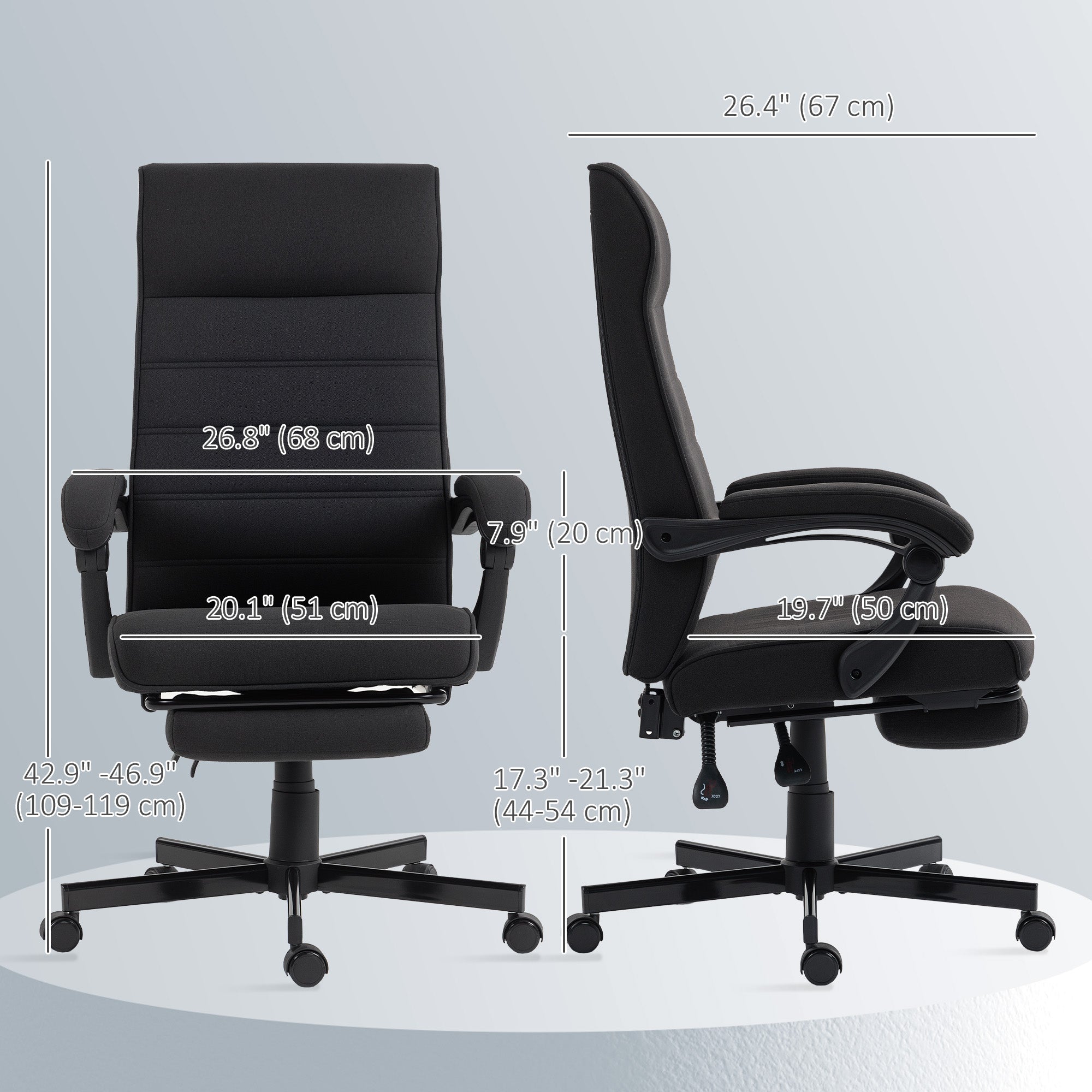 High Back Linen Office Chair with Footrest - Black-Office Products > Office Furniture > Office Chairs-DECOROLALA