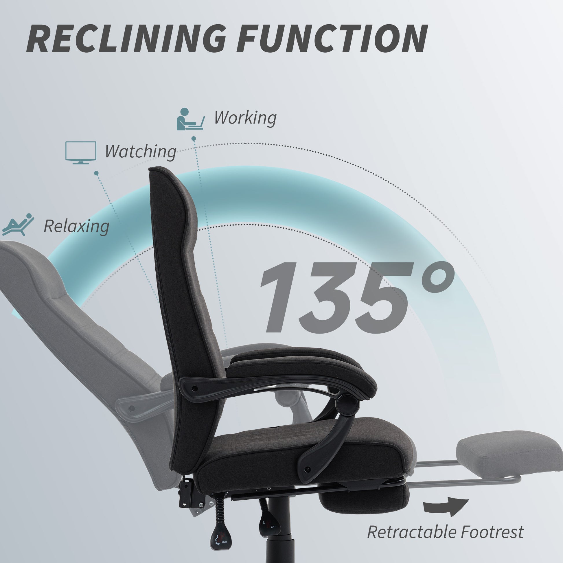 High Back Linen Office Chair with Footrest - Black-Office Products > Office Furniture > Office Chairs-DECOROLALA
