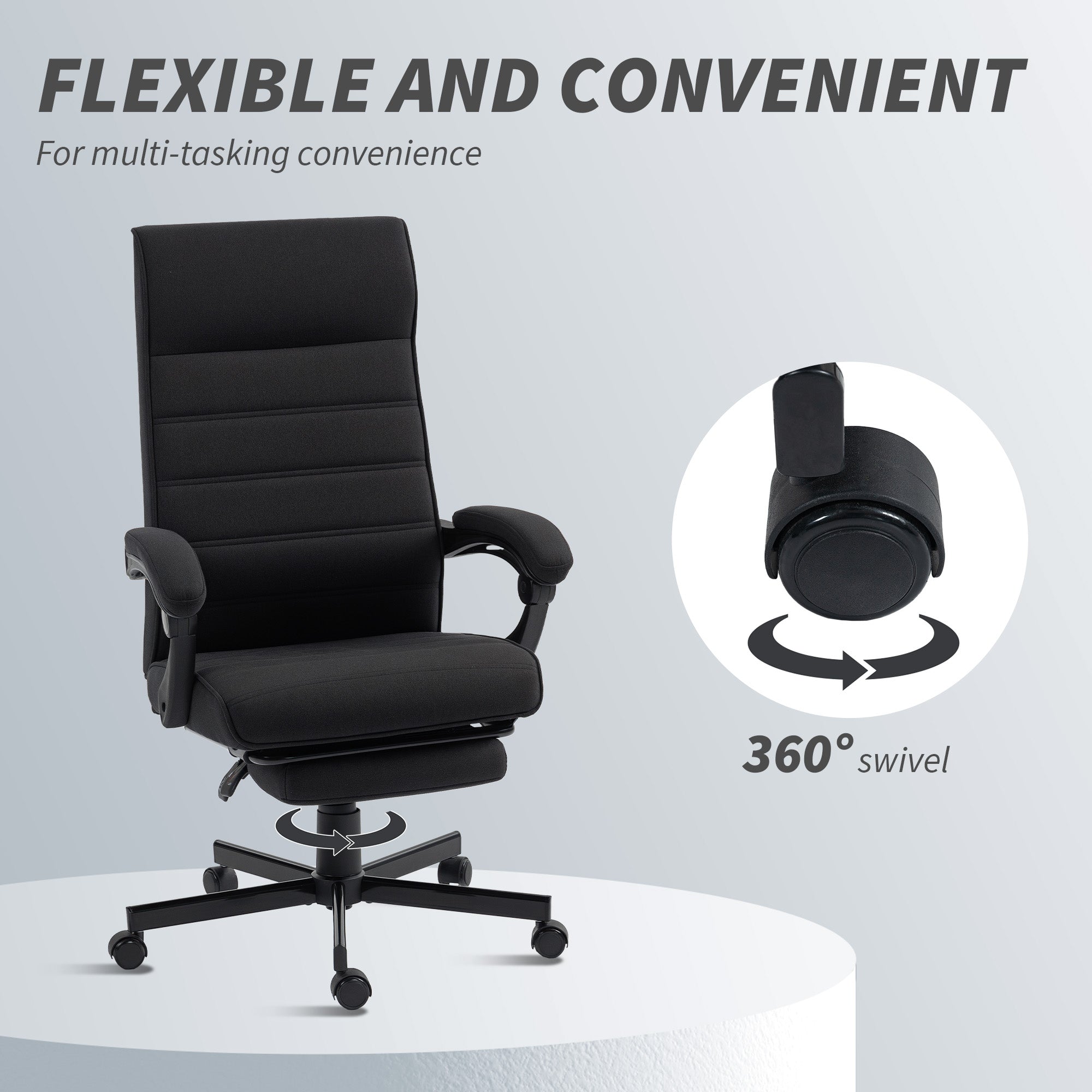 High Back Linen Office Chair with Footrest - Black-Office Products > Office Furniture > Office Chairs-DECOROLALA