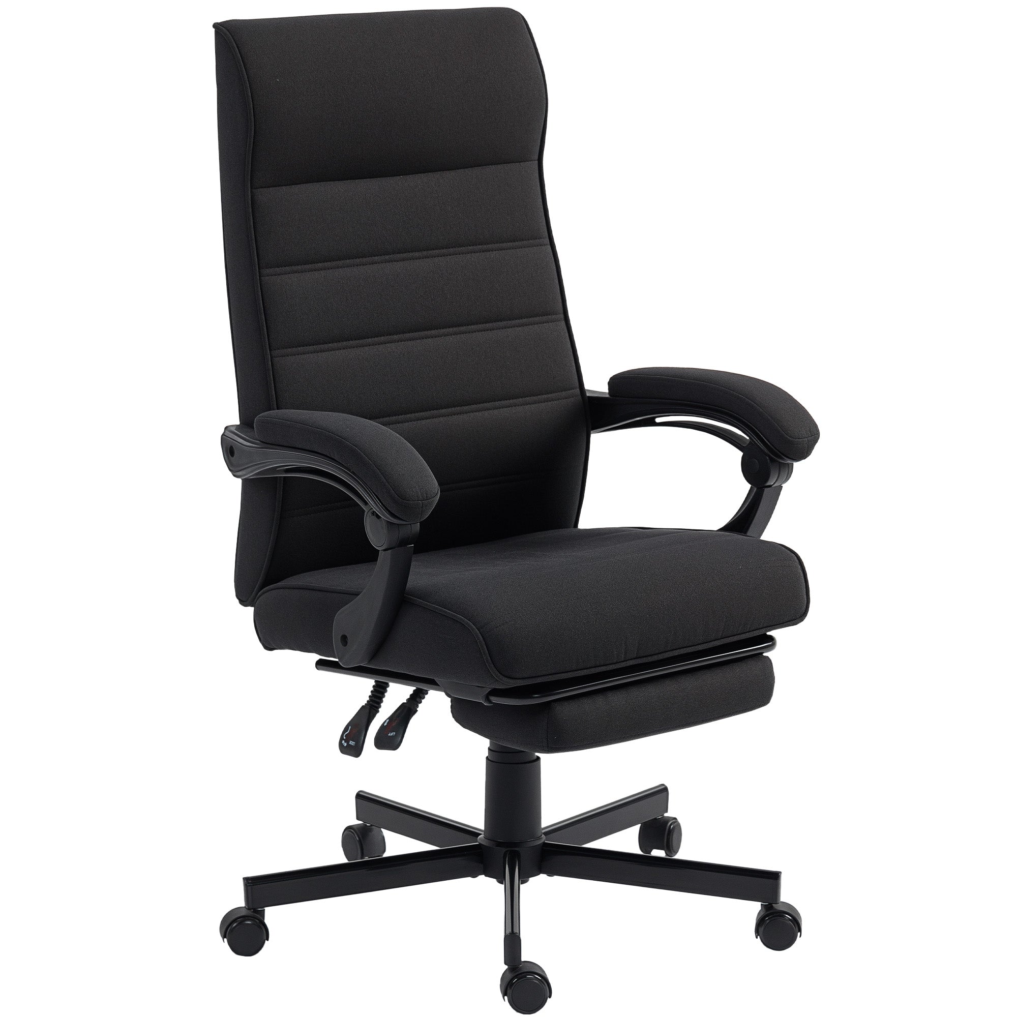 High Back Linen Office Chair with Footrest - Black-Office Products > Office Furniture > Office Chairs-DECOROLALA