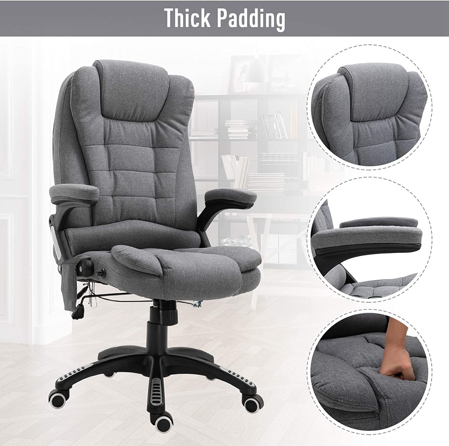 High Back Massage Office Chair Ergonomic Recliner Grey-DECOROLALA