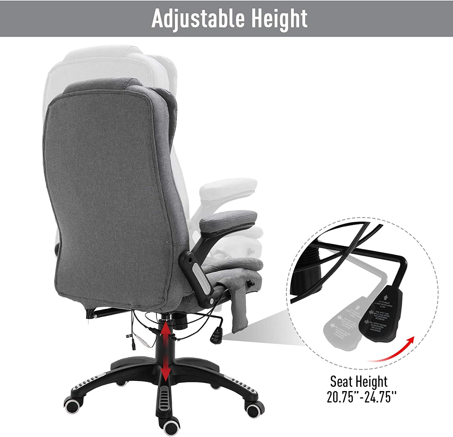 High Back Massage Office Chair Ergonomic Recliner Grey-DECOROLALA