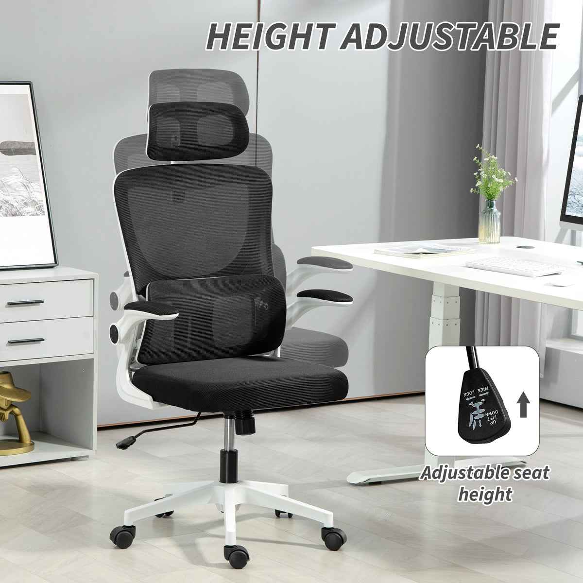 High Back Mesh Office Chair - Black Lumbar Support-Office Products > Office Furniture > Office Chairs > Task Chairs-DECOROLALA