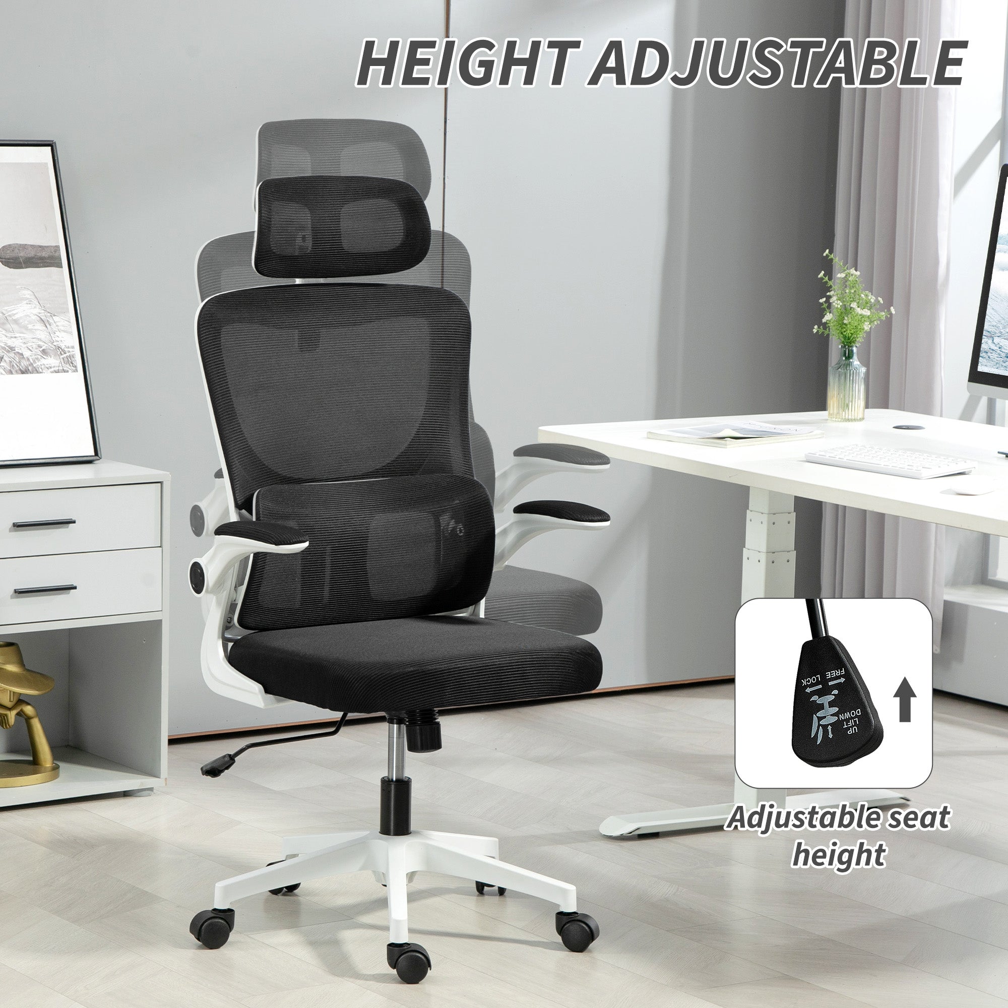 High Back Mesh Office Chair - Black Lumbar Support-Office Products > Office Furniture > Office Chairs > Task Chairs-DECOROLALA