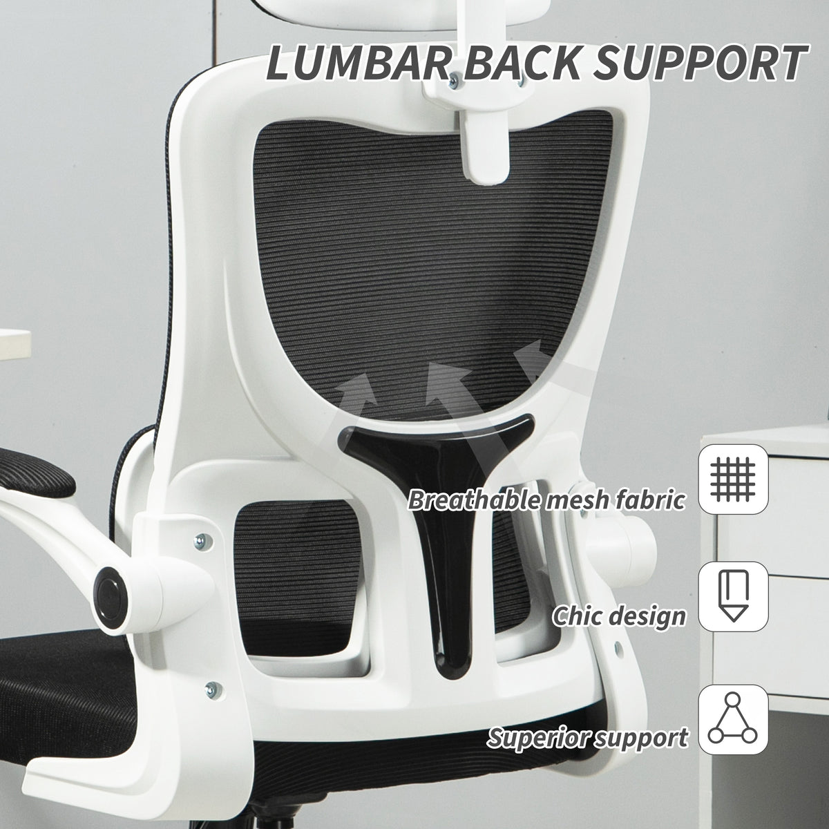 High Back Mesh Office Chair - Black Lumbar Support-Office Products > Office Furniture > Office Chairs > Task Chairs-DECOROLALA