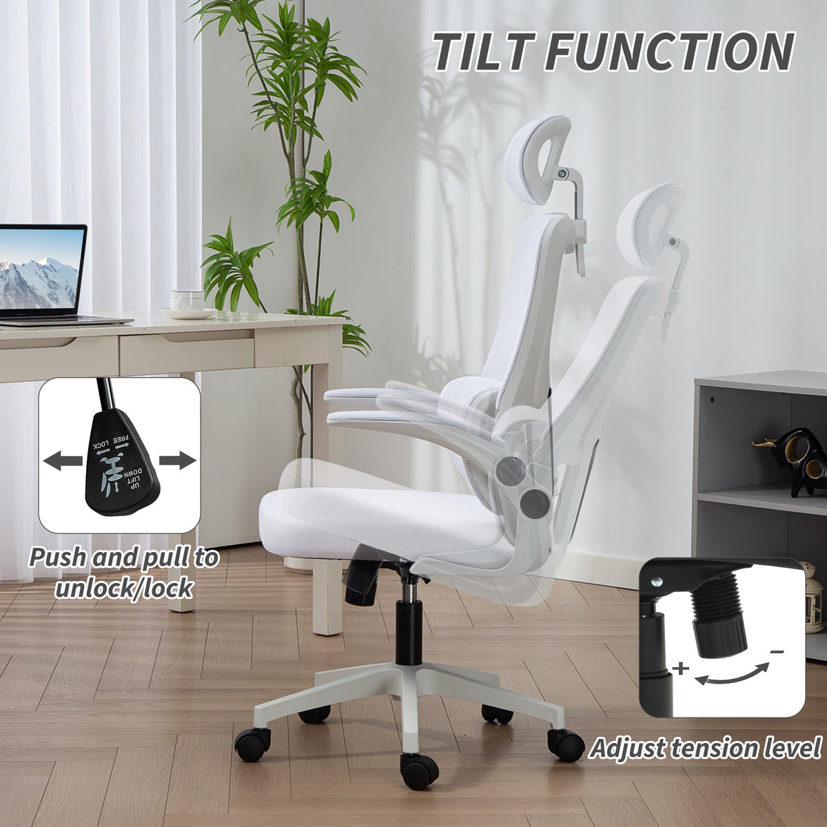 High Back Mesh Office Chair - Cream White Adjustable Height-Office Products > Office Furniture > Office Chairs-DECOROLALA