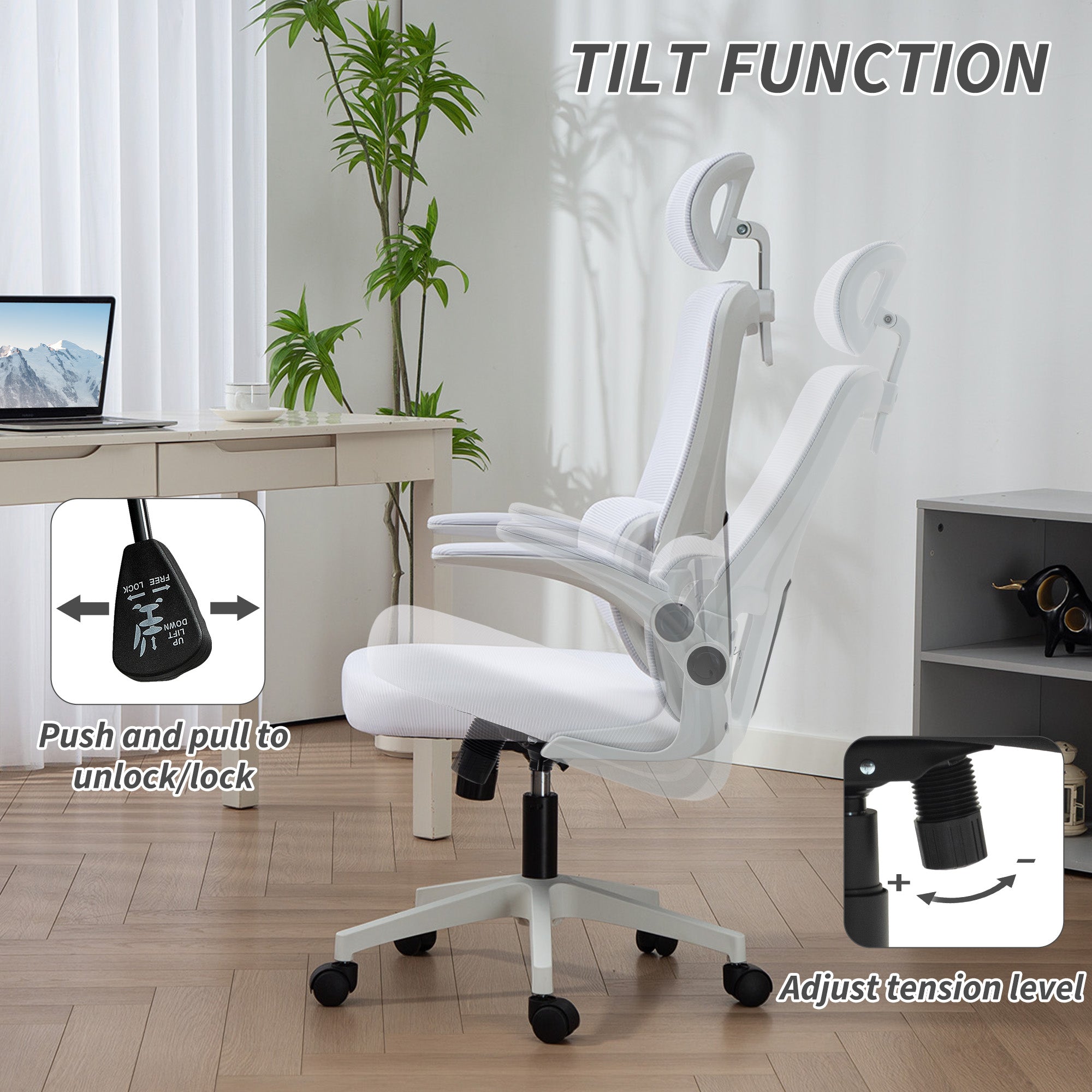 High Back Mesh Office Chair - Cream White Adjustable Height-Office Products > Office Furniture > Office Chairs-DECOROLALA