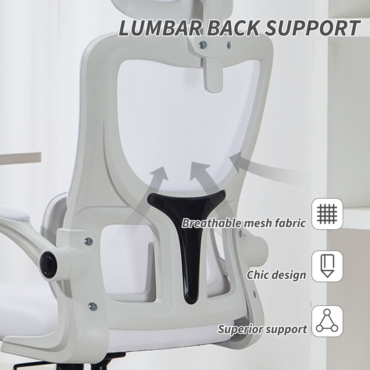High Back Mesh Office Chair - Cream White Adjustable Height-Office Products > Office Furniture > Office Chairs-DECOROLALA