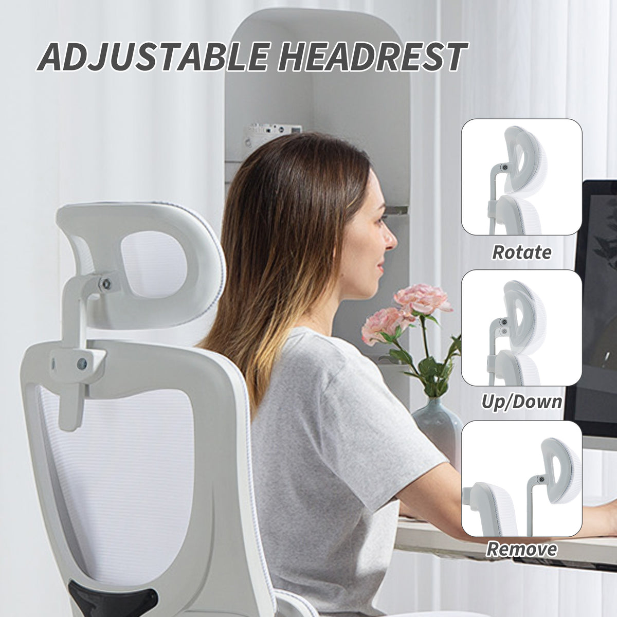 High Back Mesh Office Chair - Cream White Adjustable Height-Office Products > Office Furniture > Office Chairs-DECOROLALA
