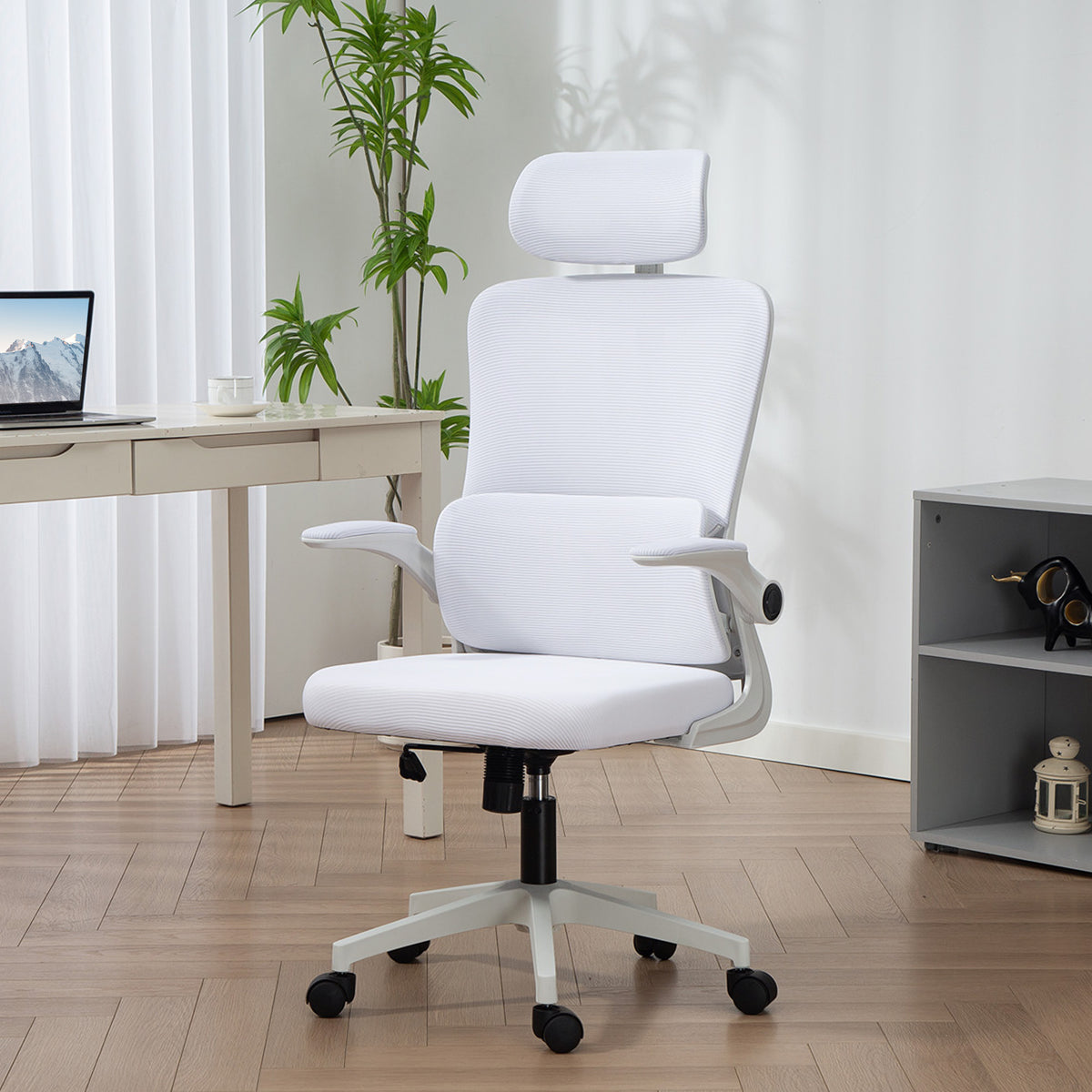 High Back Mesh Office Chair - Cream White Adjustable Height-Office Products > Office Furniture > Office Chairs-DECOROLALA