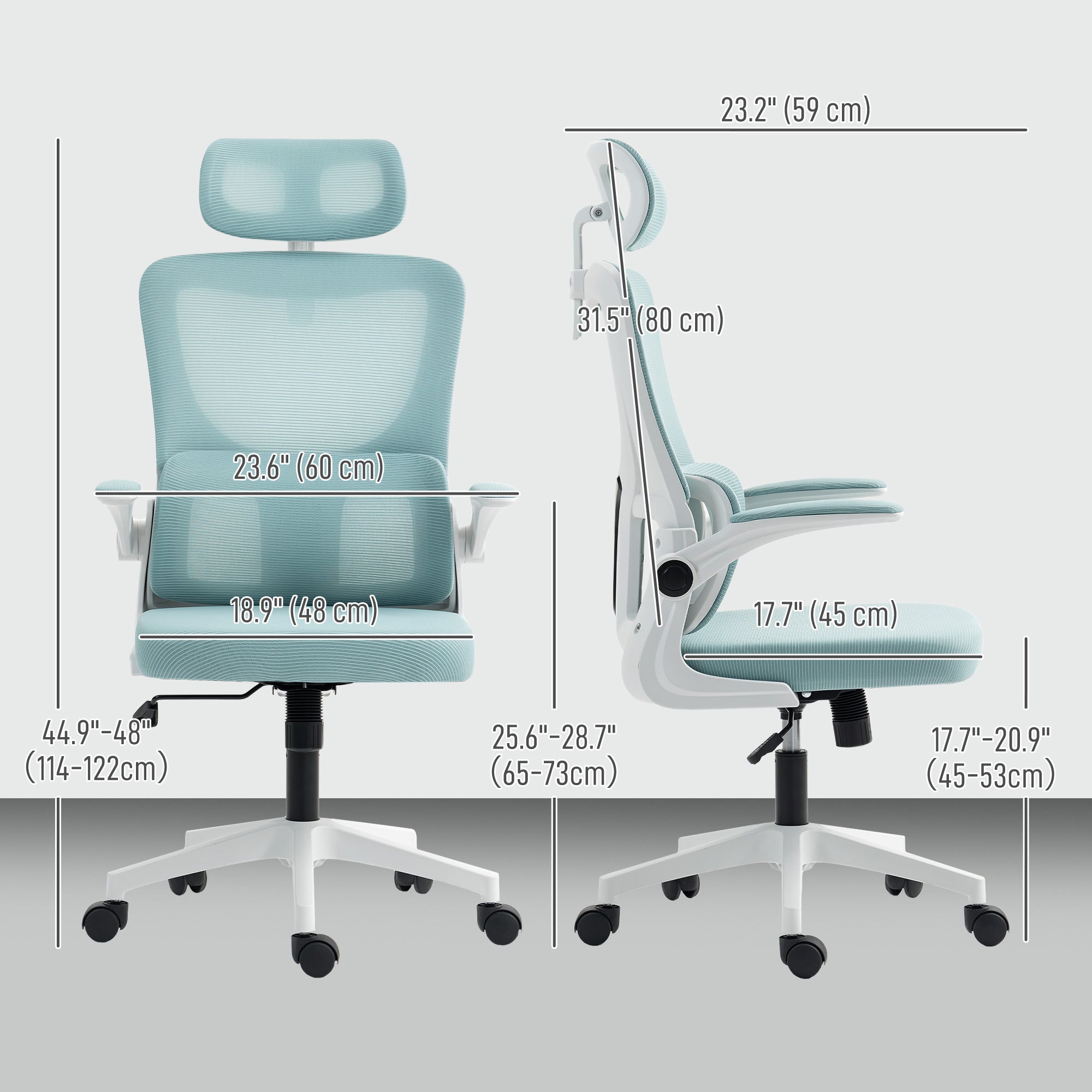 High Back Mesh Office Chair - Light Blue Lumbar Support-Office Products > Office Furniture > Office Chairs-DECOROLALA