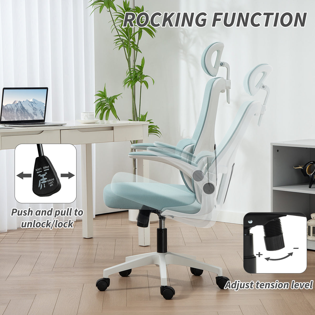 High Back Mesh Office Chair - Light Blue Lumbar Support-Office Products > Office Furniture > Office Chairs-DECOROLALA