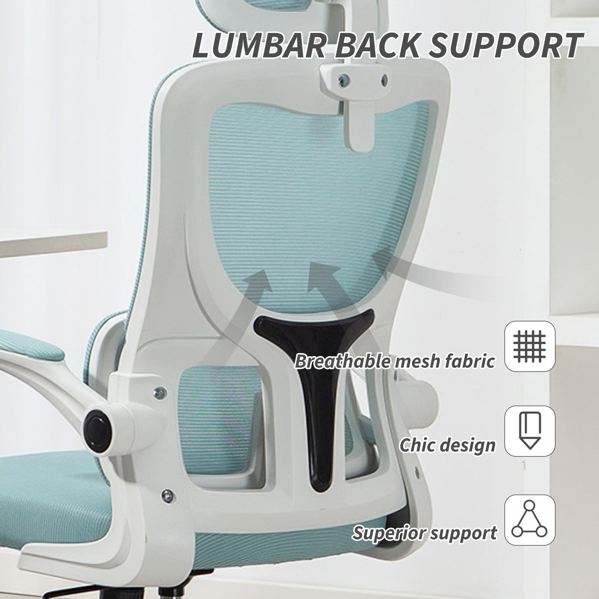 High Back Mesh Office Chair - Light Blue Lumbar Support-Office Products > Office Furniture > Office Chairs-DECOROLALA