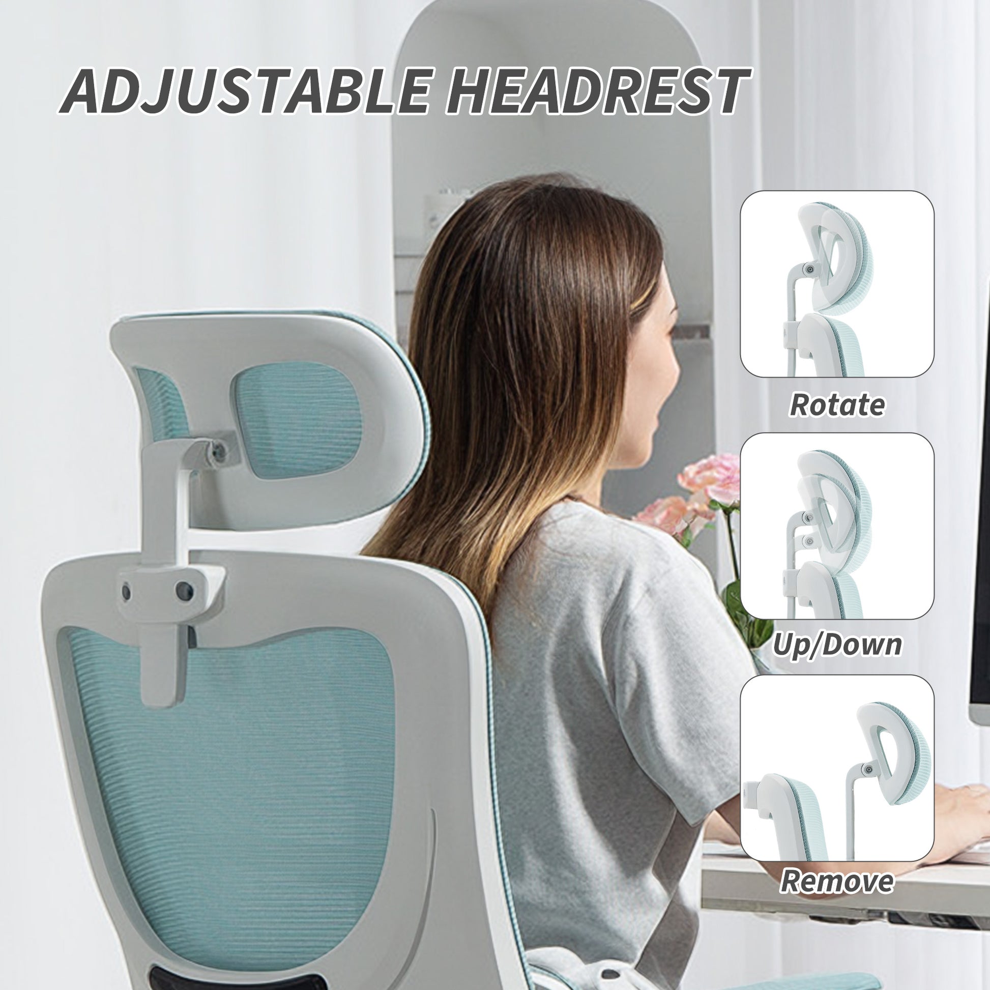 High Back Mesh Office Chair - Light Blue Lumbar Support-Office Products > Office Furniture > Office Chairs-DECOROLALA