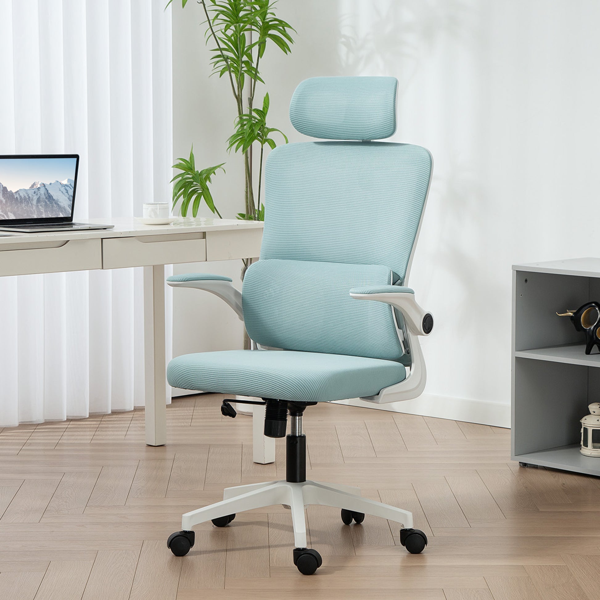 High Back Mesh Office Chair - Light Blue Lumbar Support-Office Products > Office Furniture > Office Chairs-DECOROLALA