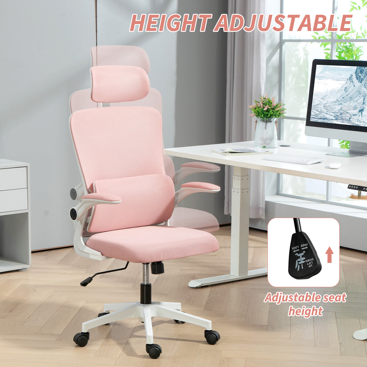 High Back Mesh Office Chair - Pink Adjustable Height-Office Products > Office Furniture > Office Chairs > Task Chairs-DECOROLALA