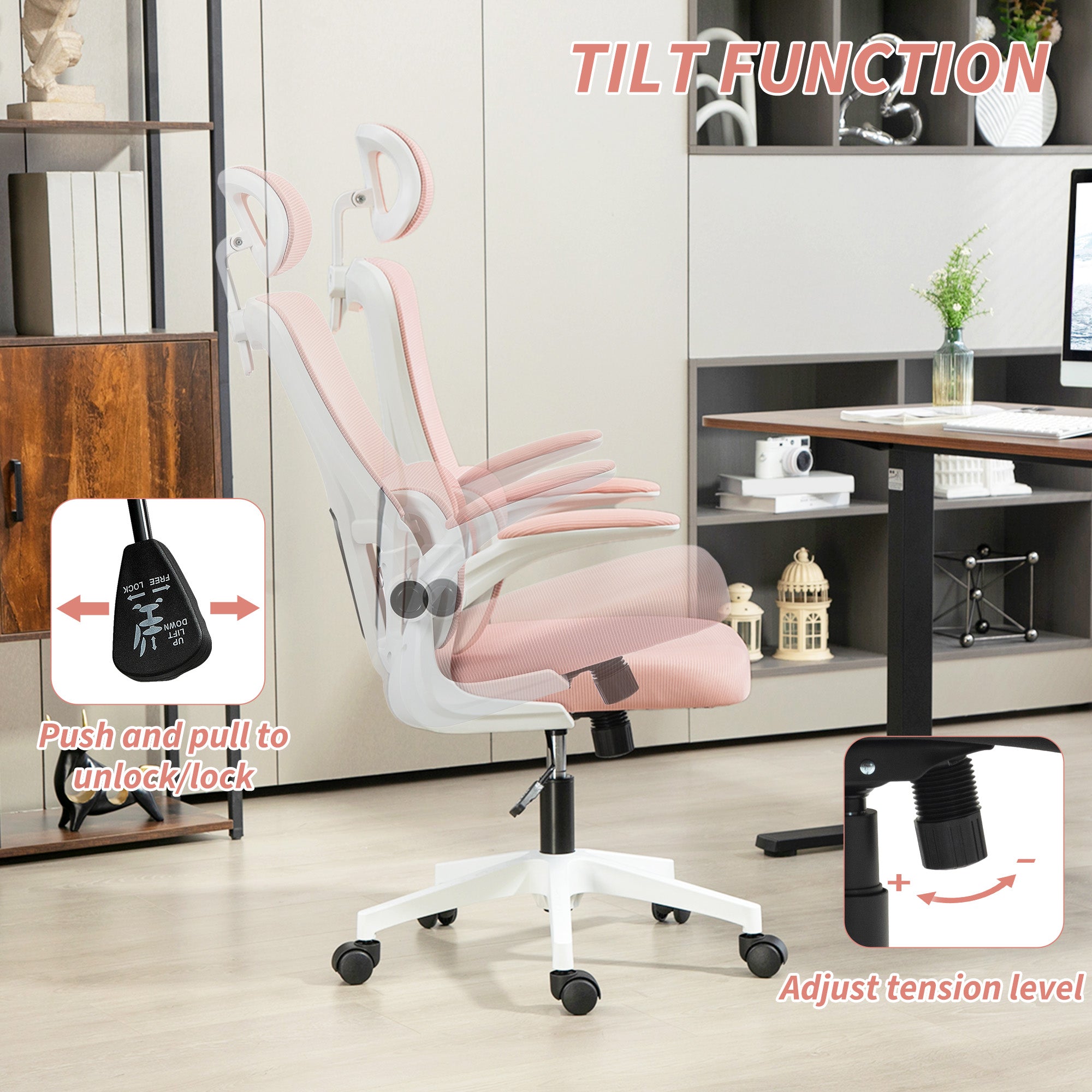High Back Mesh Office Chair - Pink Adjustable Height-Office Products > Office Furniture > Office Chairs > Task Chairs-DECOROLALA