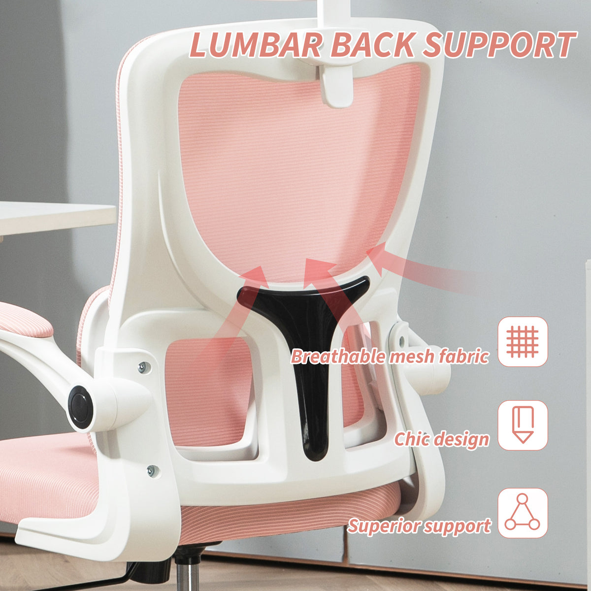 High Back Mesh Office Chair - Pink Adjustable Height-Office Products > Office Furniture > Office Chairs > Task Chairs-DECOROLALA