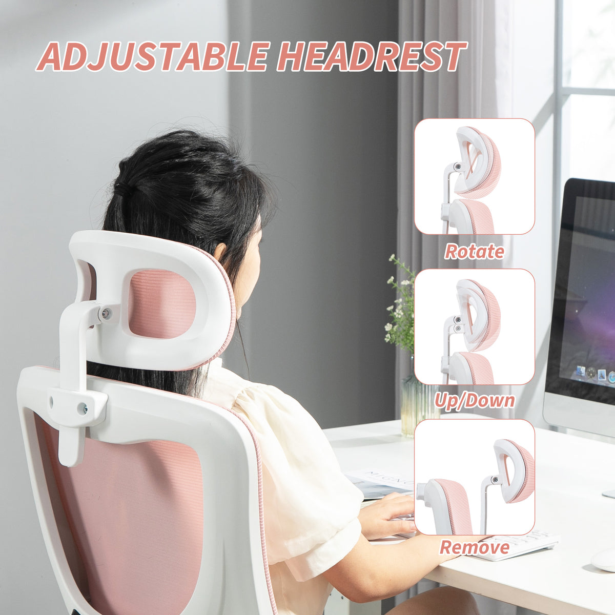 High Back Mesh Office Chair - Pink Adjustable Height-Office Products > Office Furniture > Office Chairs > Task Chairs-DECOROLALA