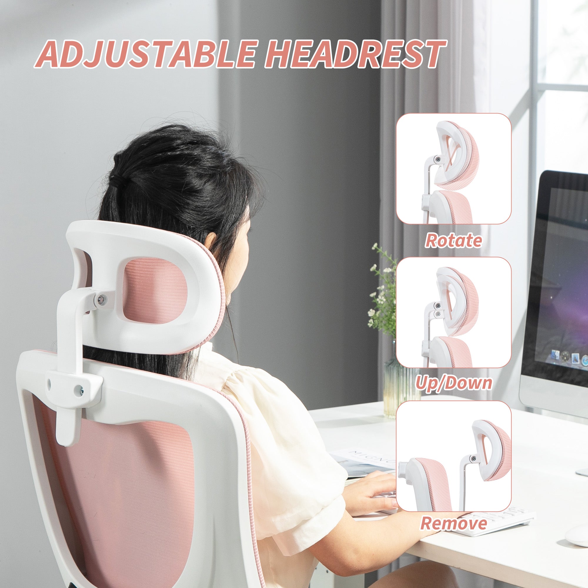 High Back Mesh Office Chair - Pink Adjustable Height-Office Products > Office Furniture > Office Chairs > Task Chairs-DECOROLALA