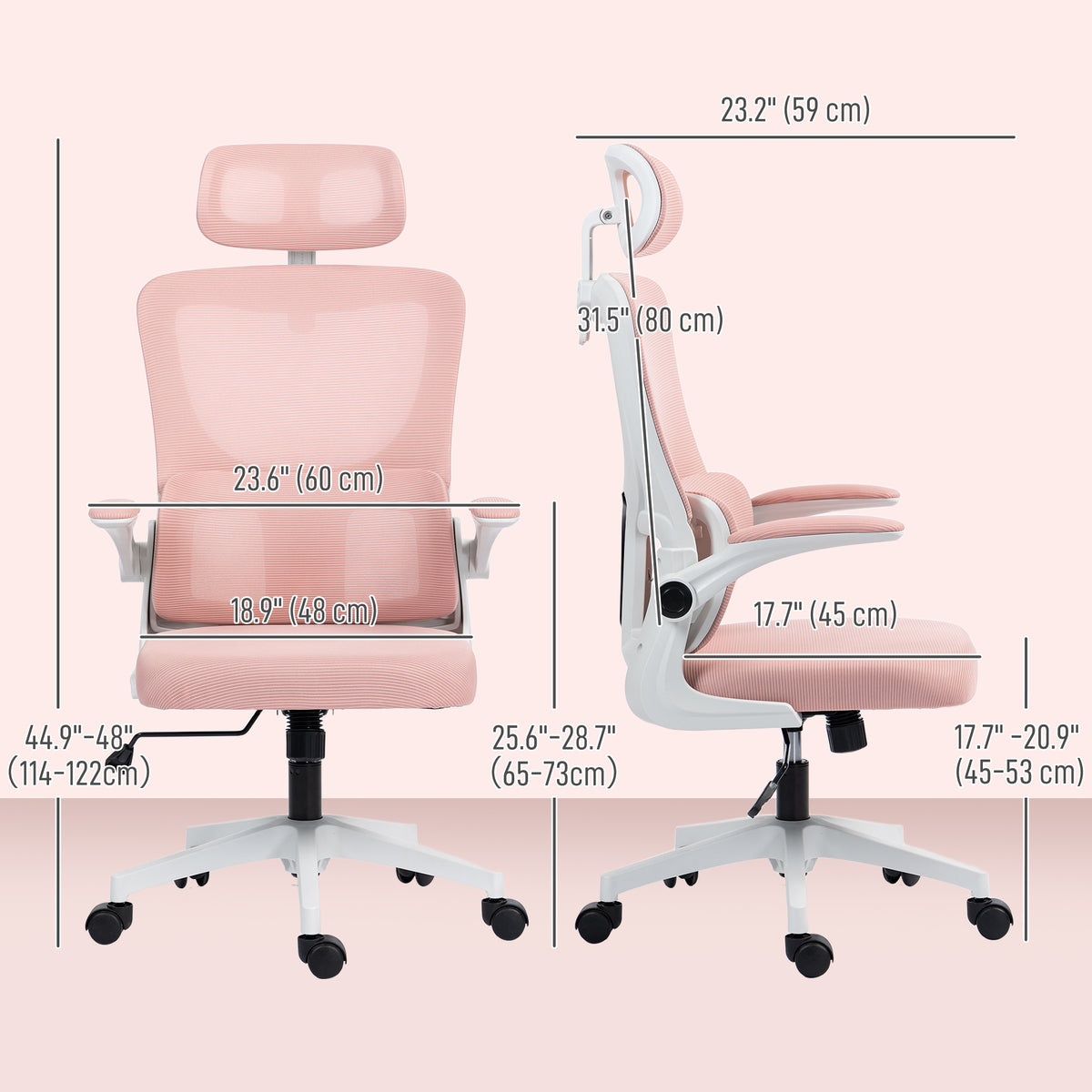 High Back Mesh Office Chair - Pink Adjustable Height-Task Chairs-DECOROLALA