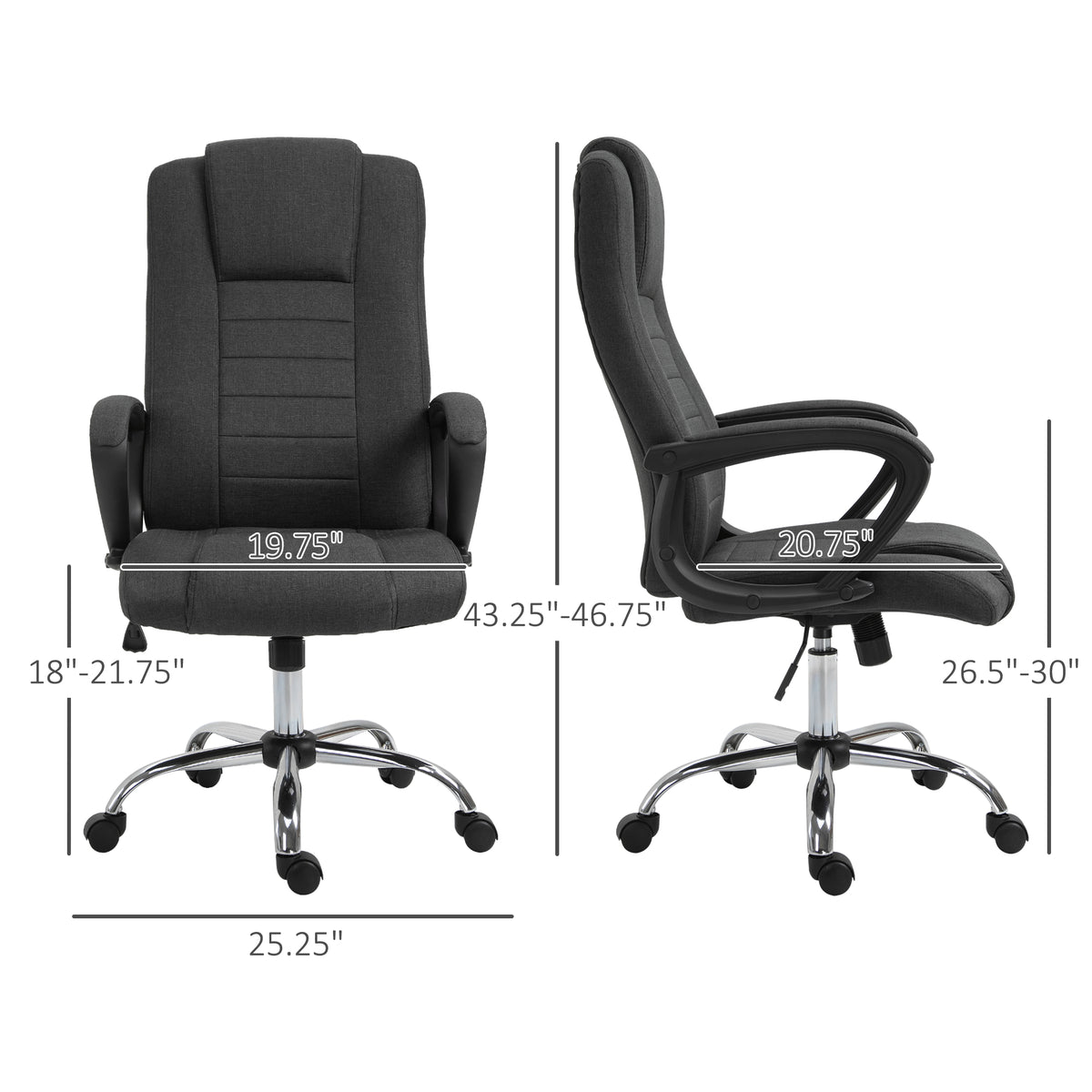 High Back Office Chair - Charcoal Grey Linen-Feel Fabric-Office Products > Office Furniture > Office Chairs > Executive & Manager Chairs-DECOROLALA