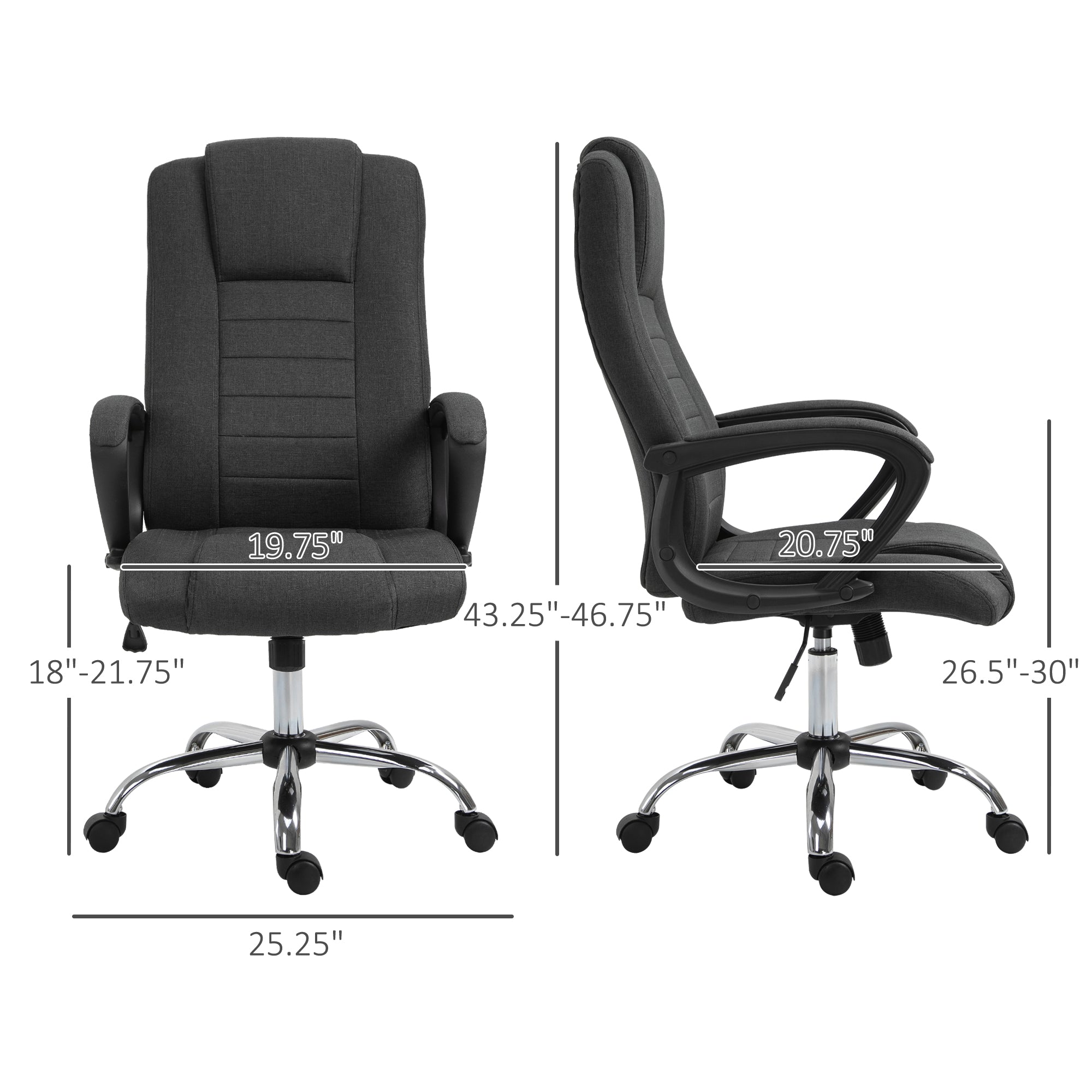 High Back Office Chair - Charcoal Grey Linen-Feel Fabric-Office Products > Office Furniture > Office Chairs > Executive & Manager Chairs-DECOROLALA