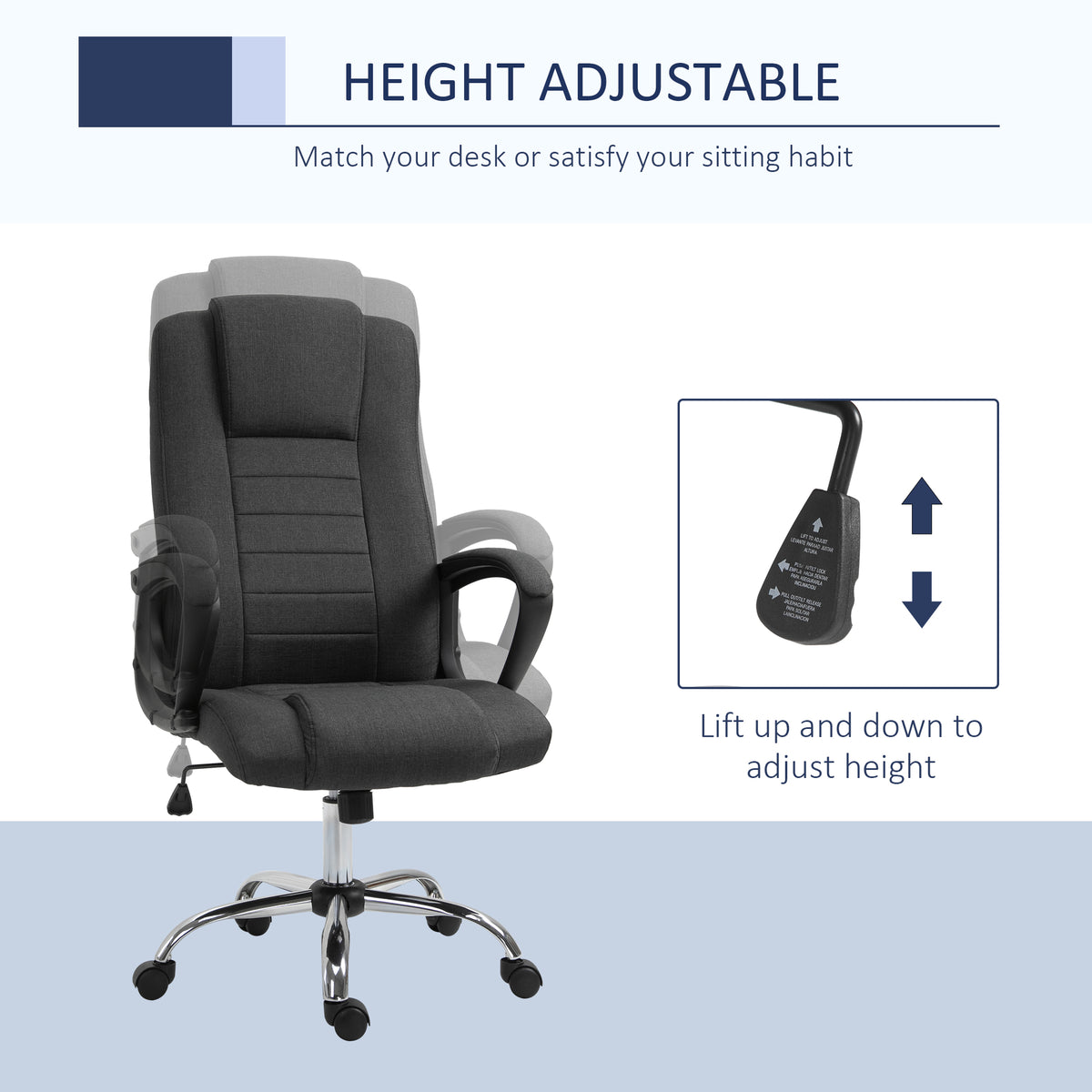 High Back Office Chair - Charcoal Grey Linen-Feel Fabric-Office Products > Office Furniture > Office Chairs > Executive & Manager Chairs-DECOROLALA