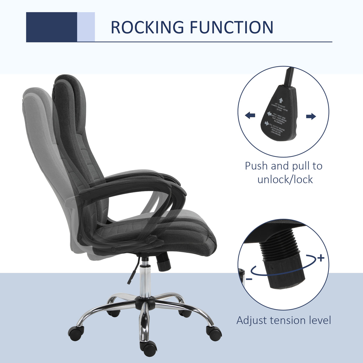 High Back Office Chair - Charcoal Grey Linen-Feel Fabric-Office Products > Office Furniture > Office Chairs > Executive & Manager Chairs-DECOROLALA