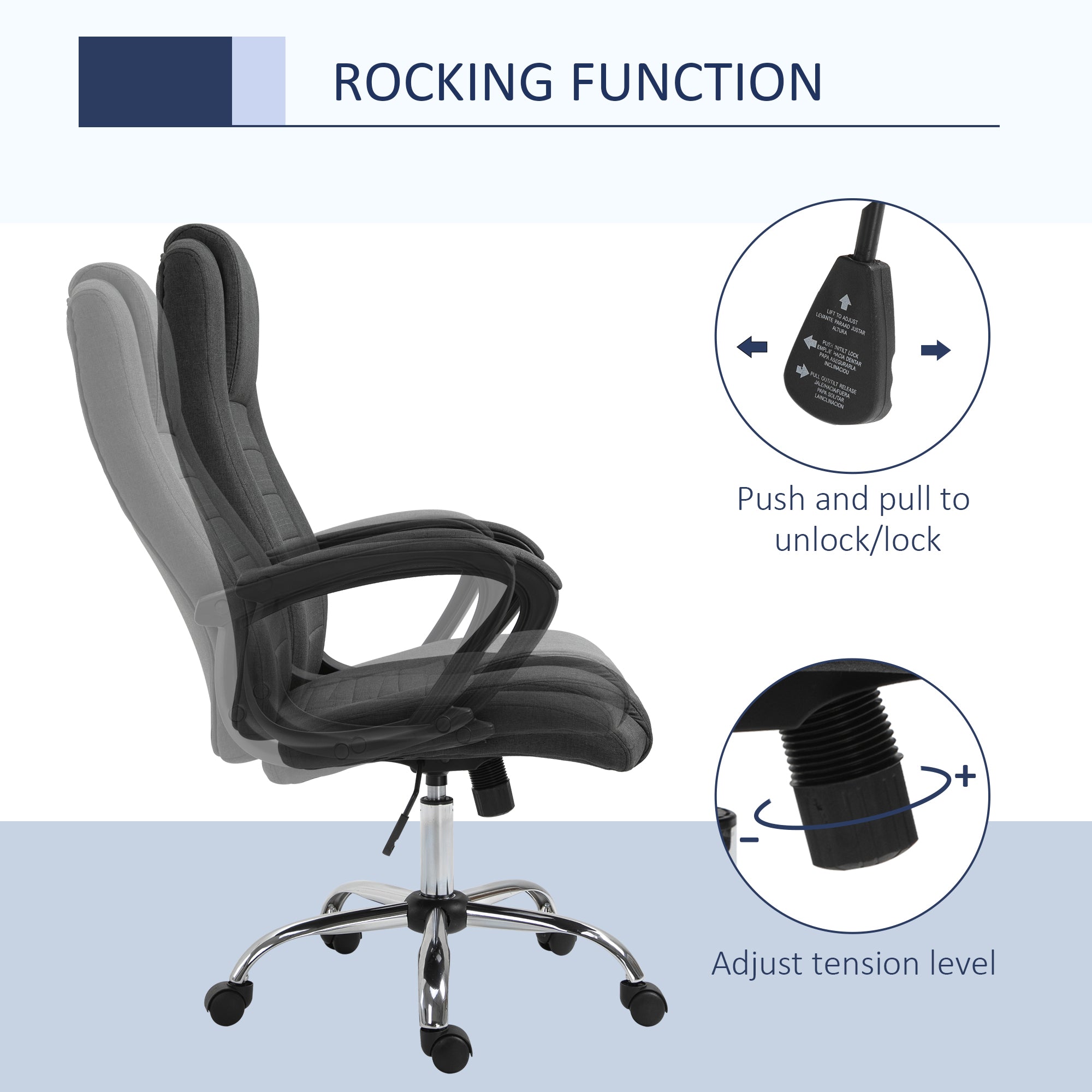 High Back Office Chair - Charcoal Grey Linen-Feel Fabric-Office Products > Office Furniture > Office Chairs > Executive & Manager Chairs-DECOROLALA