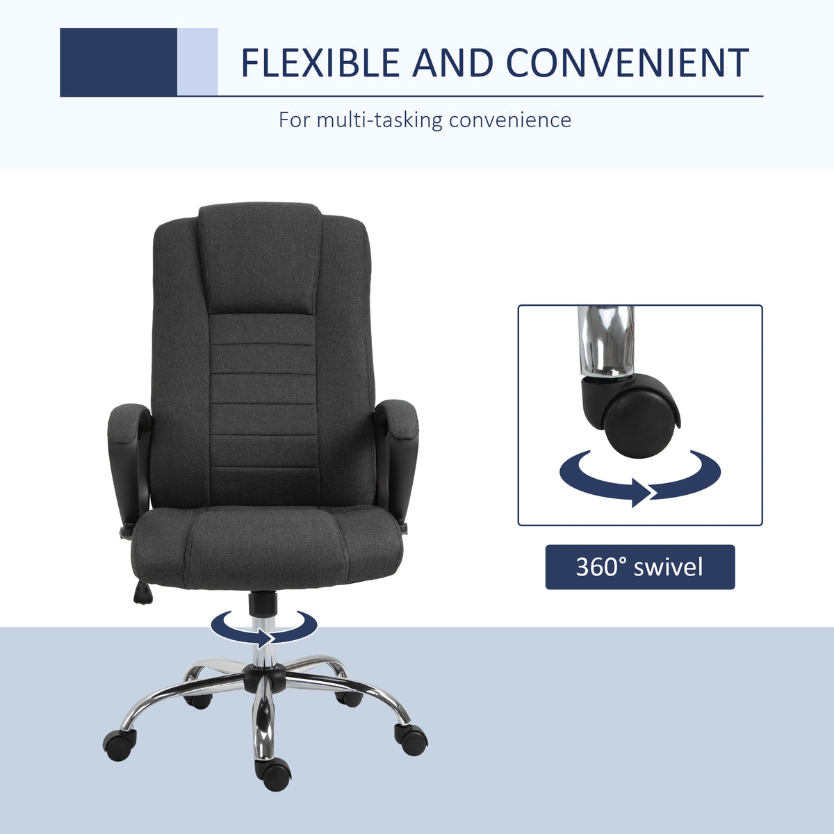 High Back Office Chair - Charcoal Grey Linen-Feel Fabric-Office Products > Office Furniture > Office Chairs > Executive & Manager Chairs-DECOROLALA
