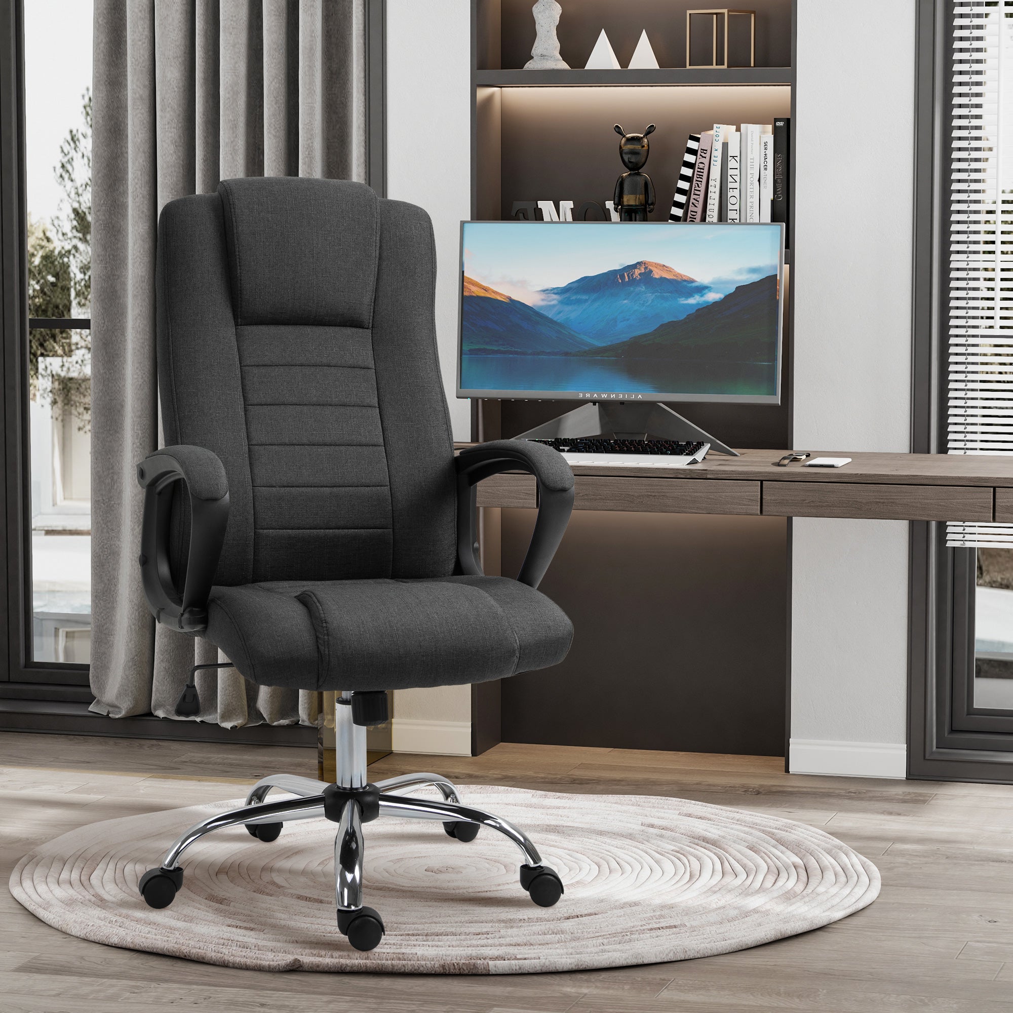 High Back Office Chair - Charcoal Grey Linen-Feel Fabric-Office Products > Office Furniture > Office Chairs > Executive & Manager Chairs-DECOROLALA