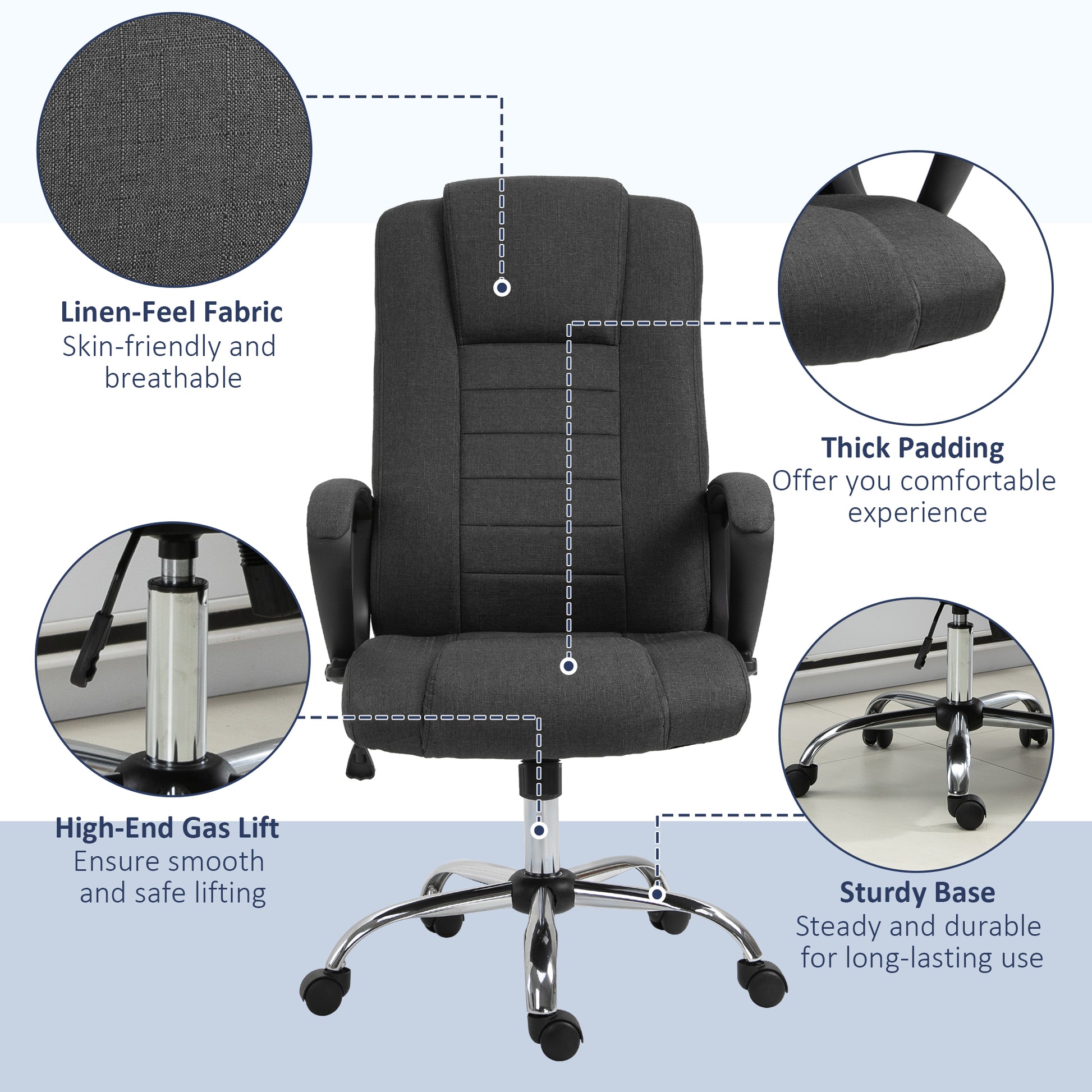 High Back Office Chair, Height Adjustable Computer Desk Chair with Swivel Wheels and Tilt Function, Charcoal Grey-Office Products > Office Furniture > Office Chairs > Executive & Manager Chairs-DECOROLALA
