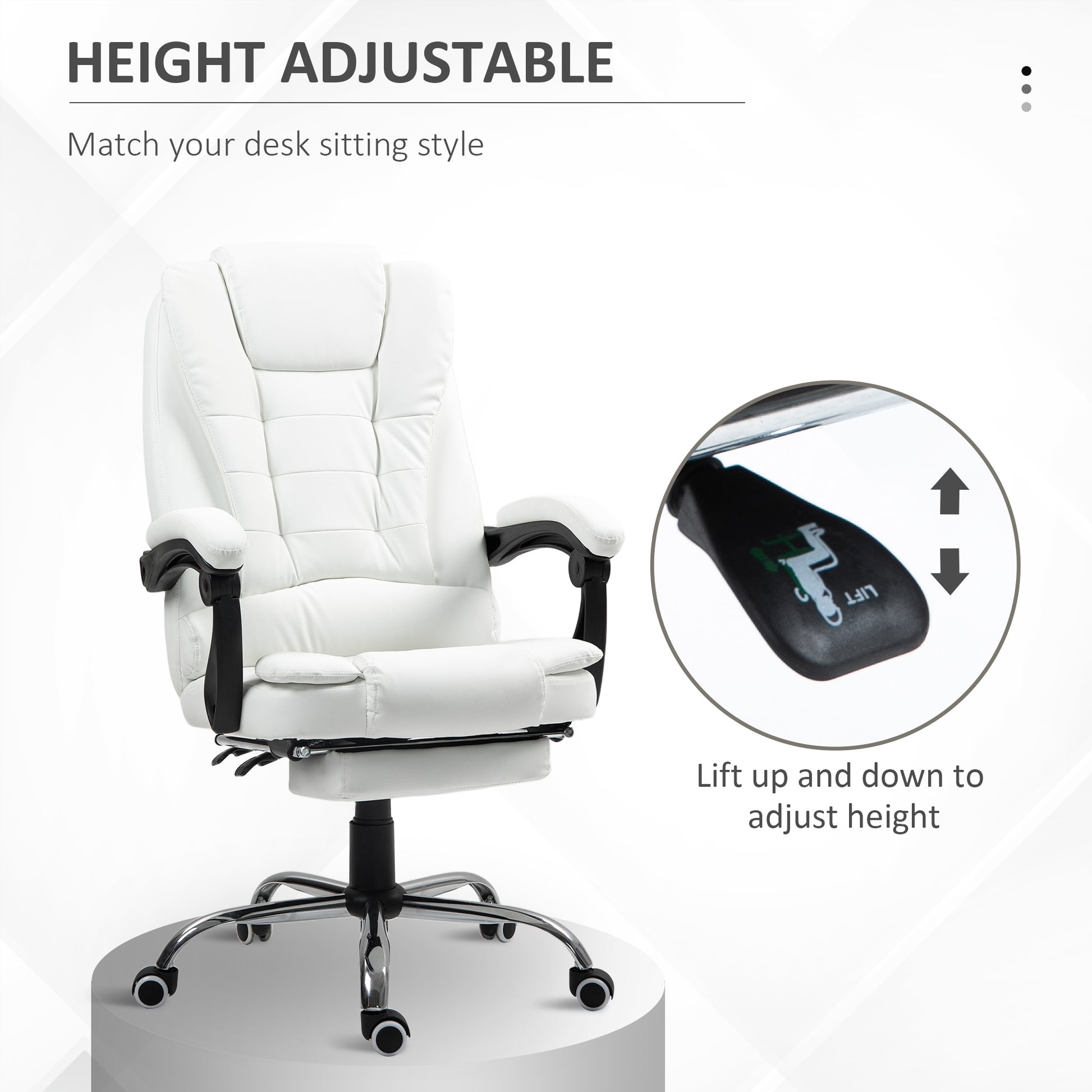 High Back Office Chair PU Leather White-DECOROLALA