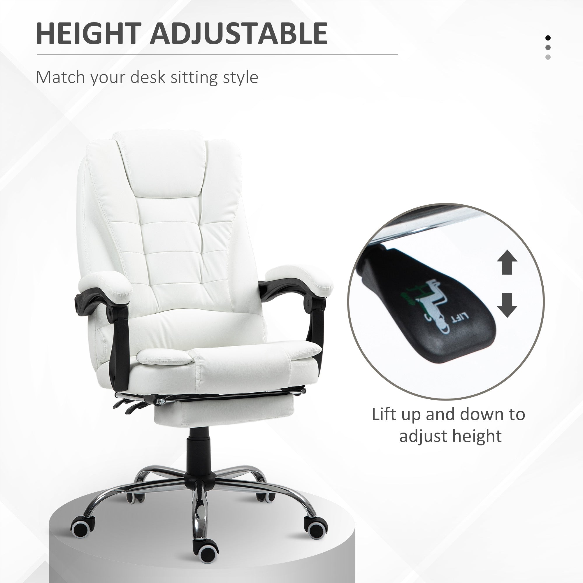 High Back Office Chair PU Leather White-DECOROLALA