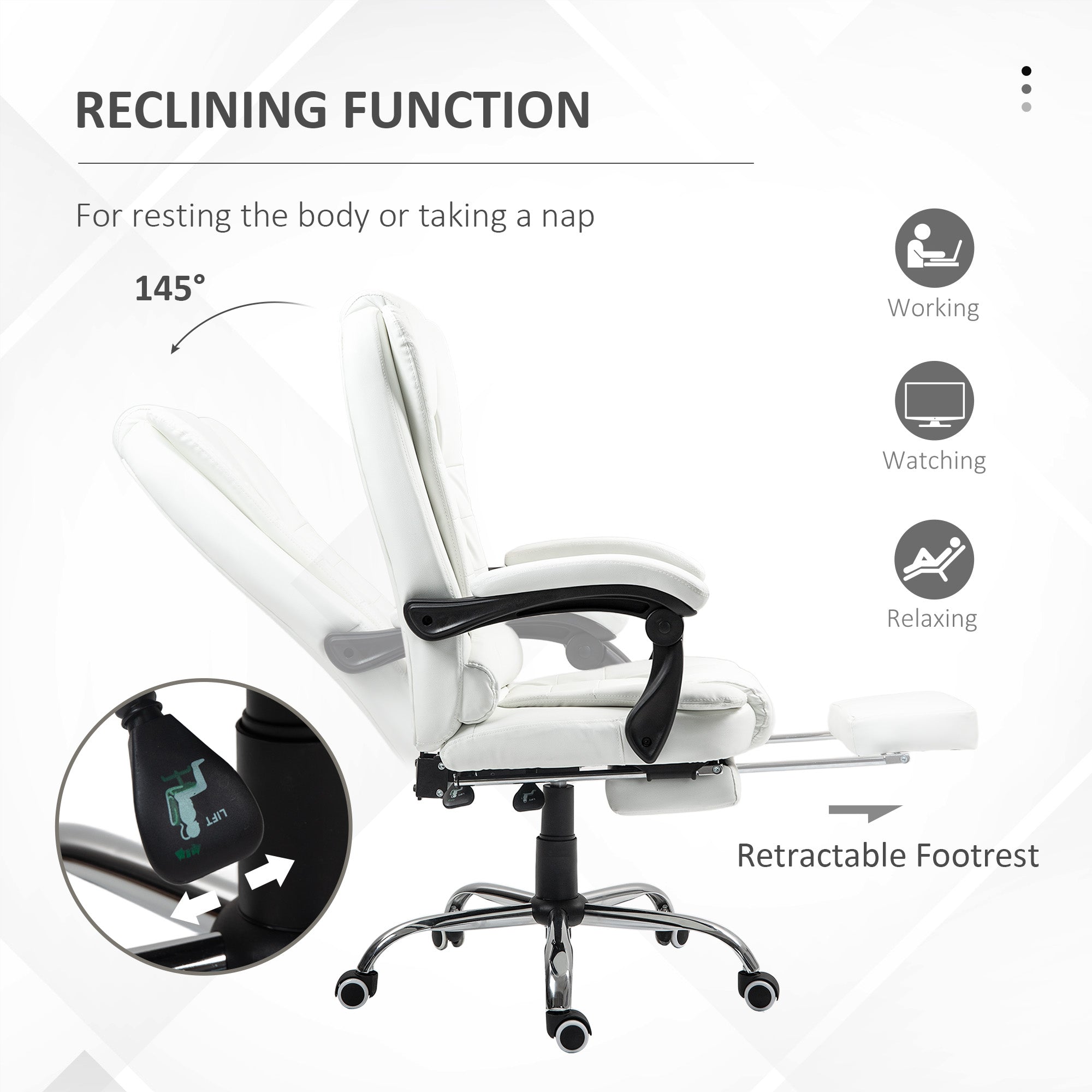 High Back Office Chair PU Leather White-DECOROLALA