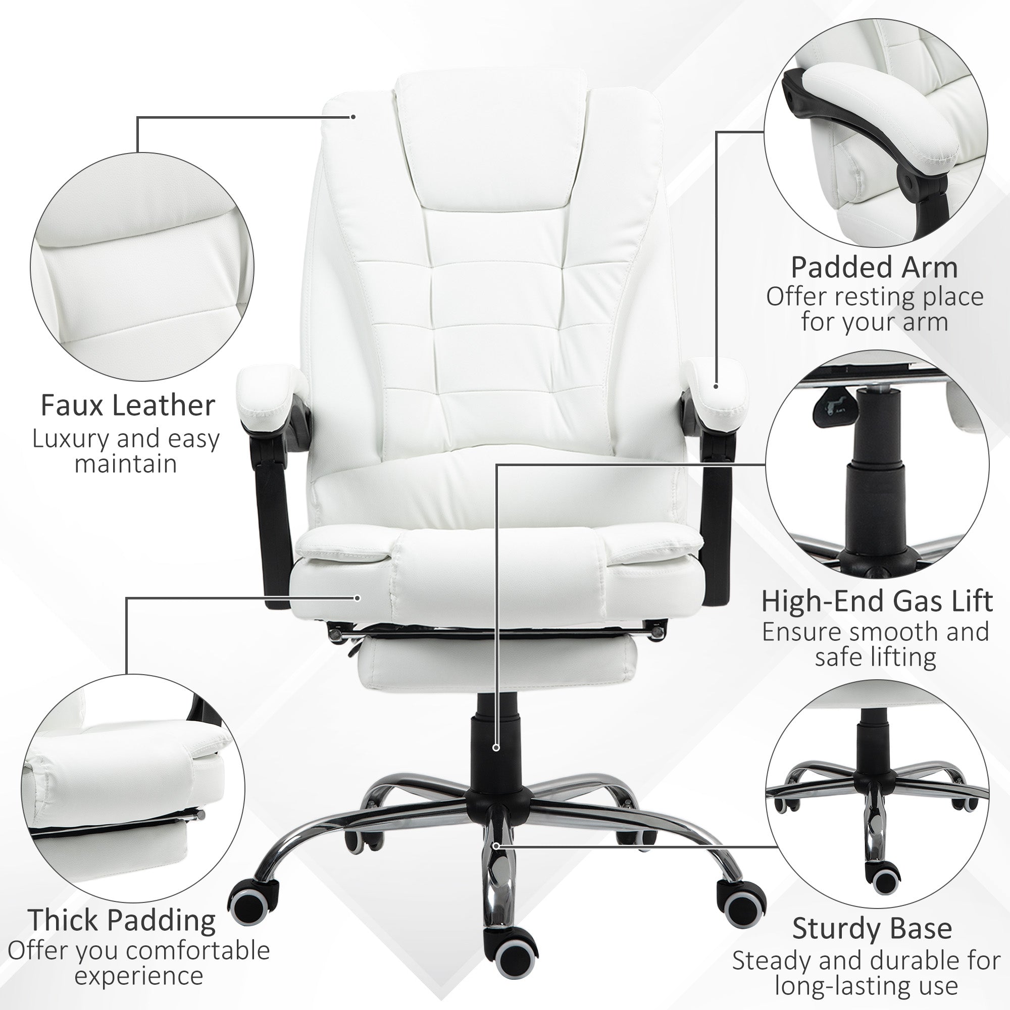 High Back Office Chair PU Leather White-DECOROLALA