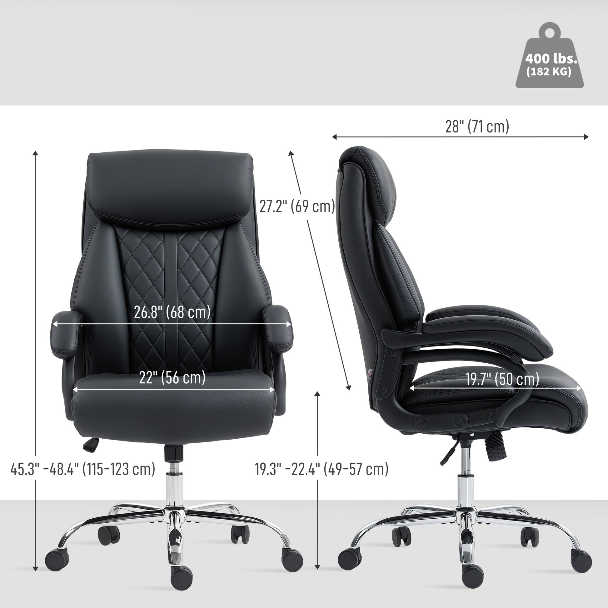 High Back PU Leather Office Chair - Black Spring Padding-DECOROLALA