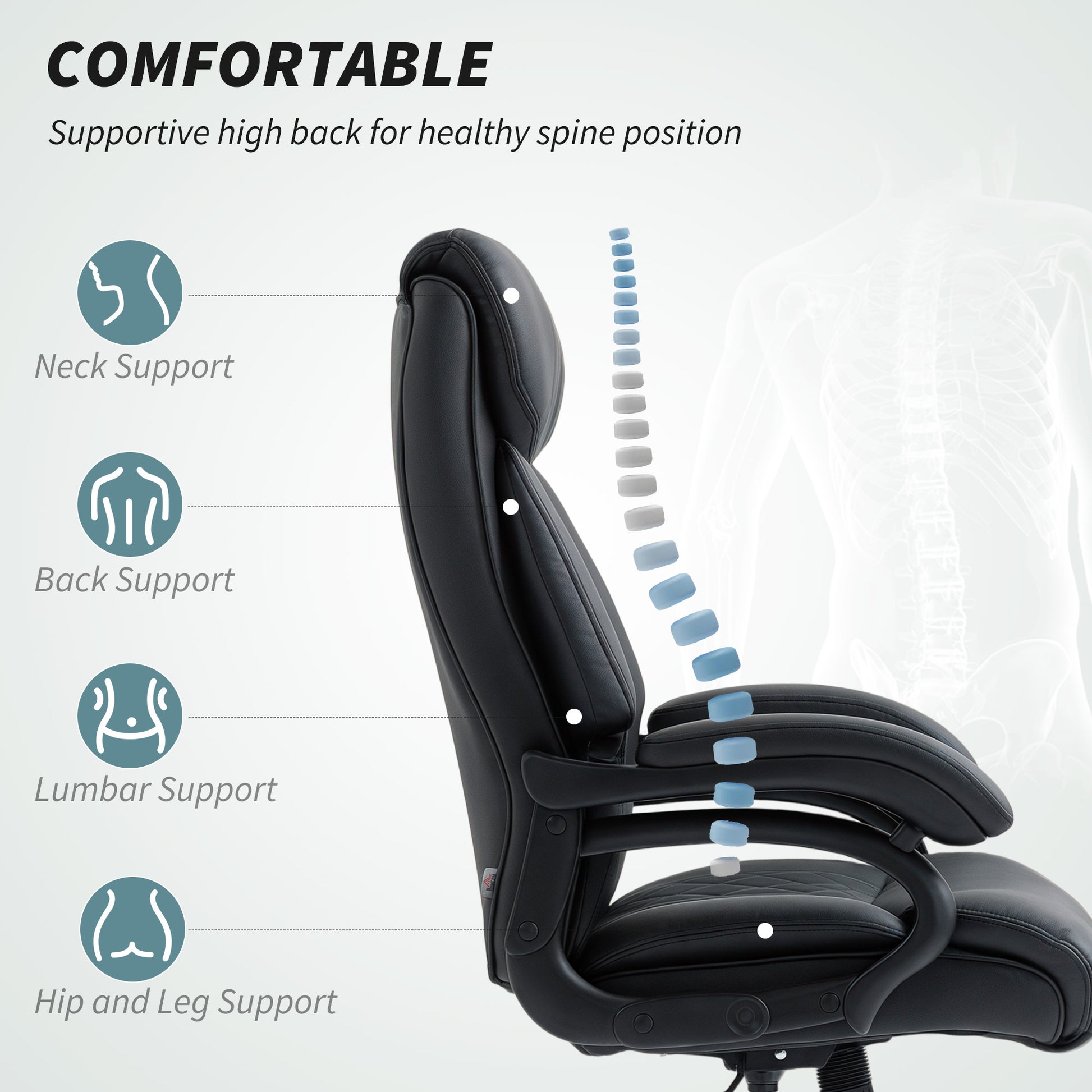 High Back PU Leather Office Chair - Black Spring Padding-DECOROLALA