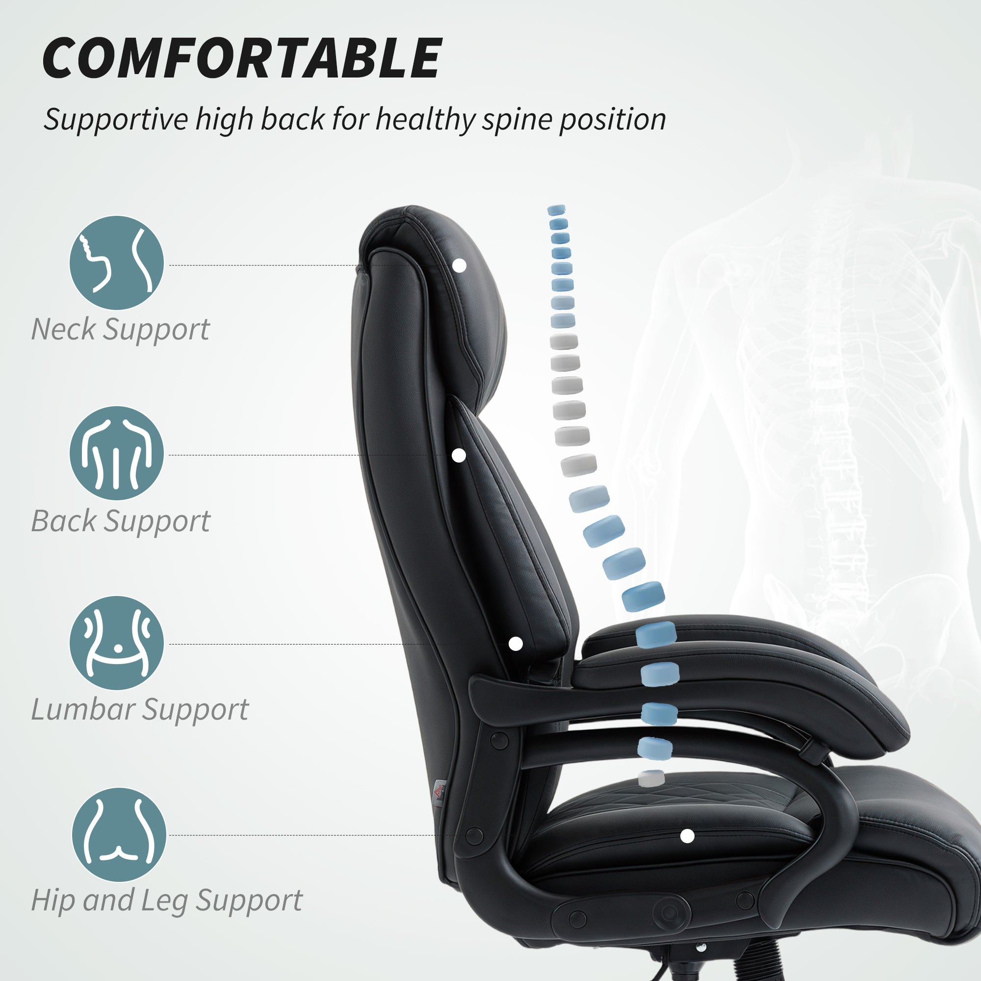 High Back PU Leather Office Chair - Black Spring Padding-DECOROLALA