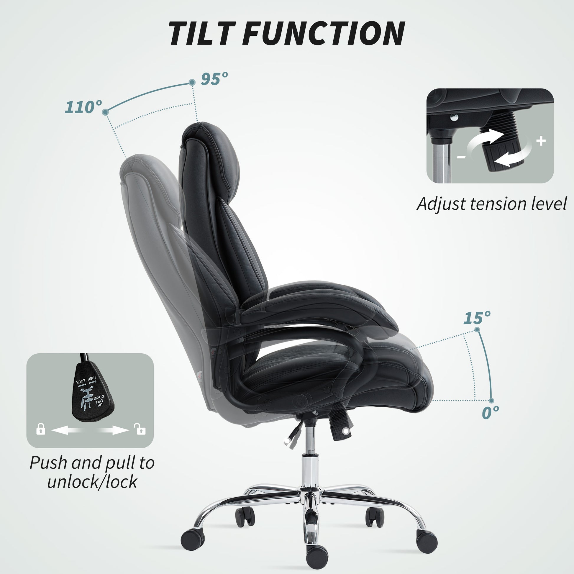 High Back PU Leather Office Chair - Black Spring Padding-DECOROLALA