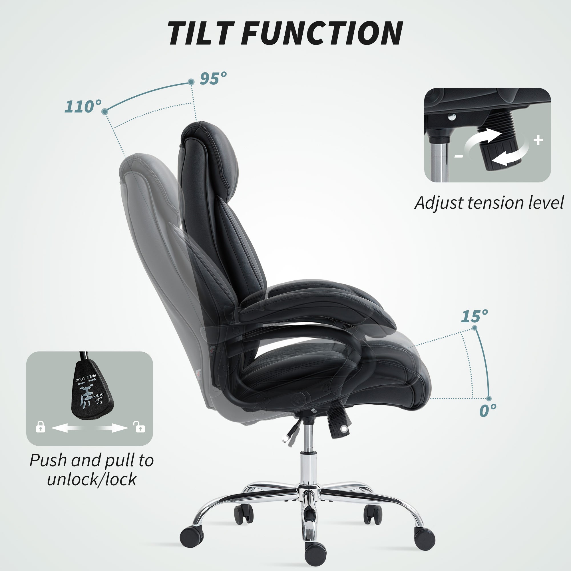 High Back PU Leather Office Chair - Black Spring Padding-DECOROLALA