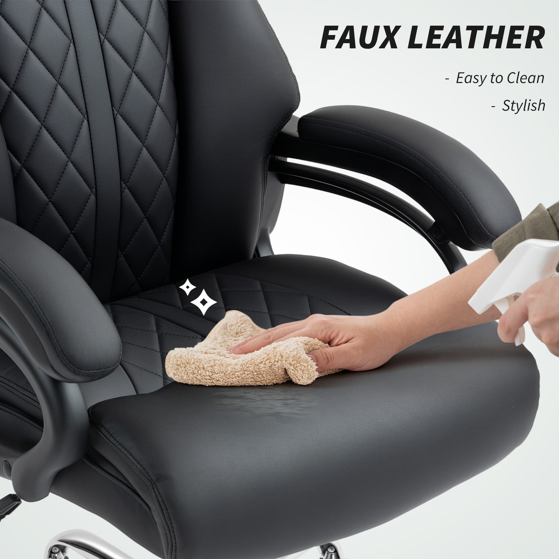 High Back PU Leather Office Chair - Black Spring Padding-DECOROLALA