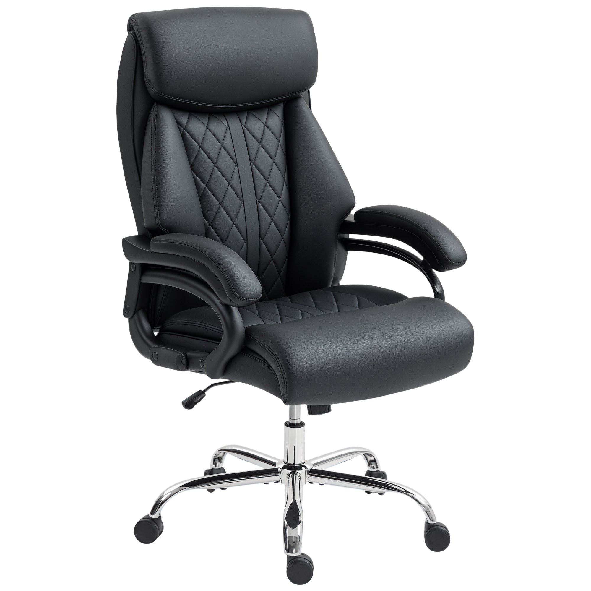 High Back PU Leather Office Chair - Black Spring Padding-DECOROLALA
